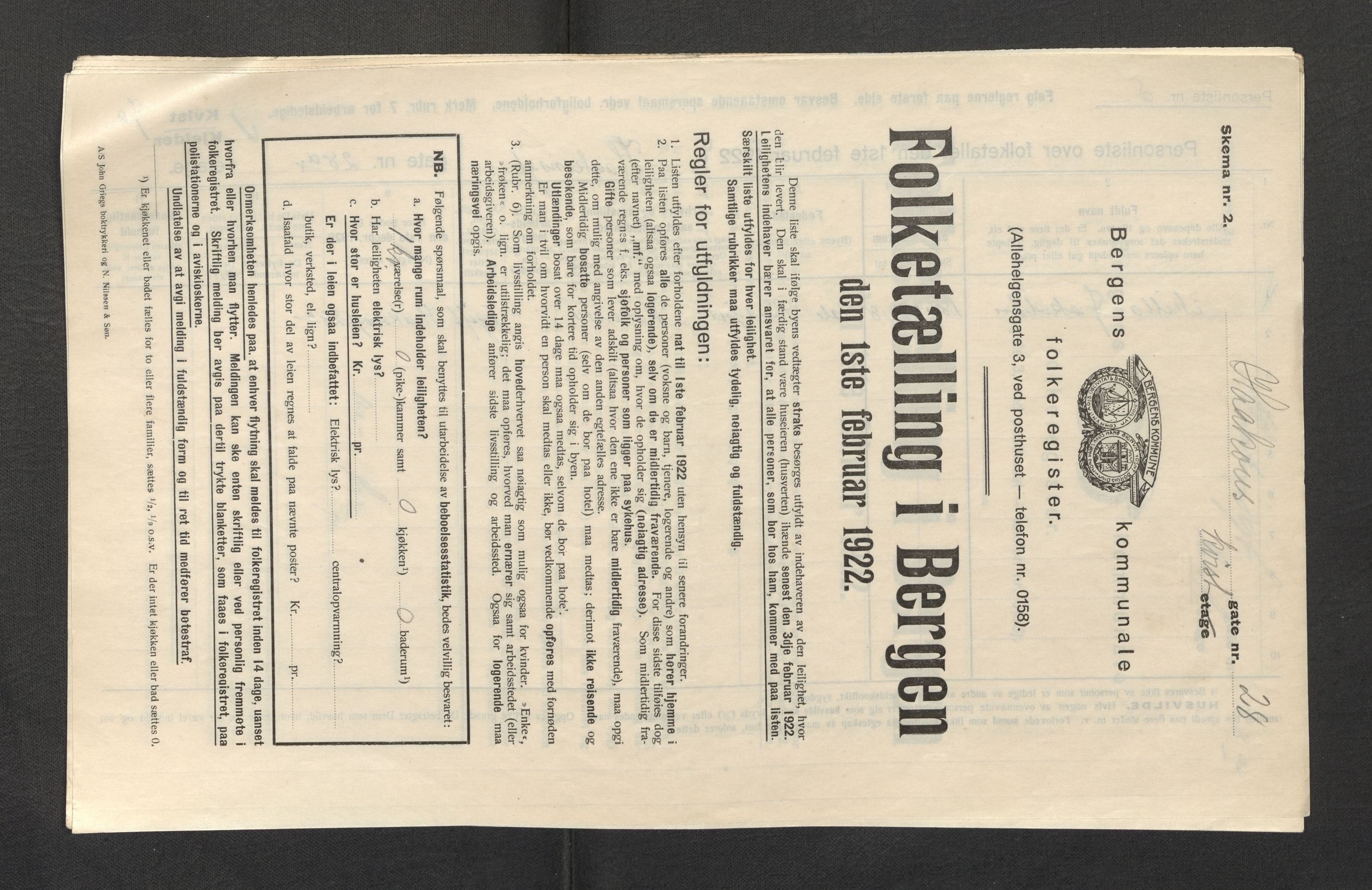 SAB, Municipal Census 1922 for Bergen, 1922, p. 11852