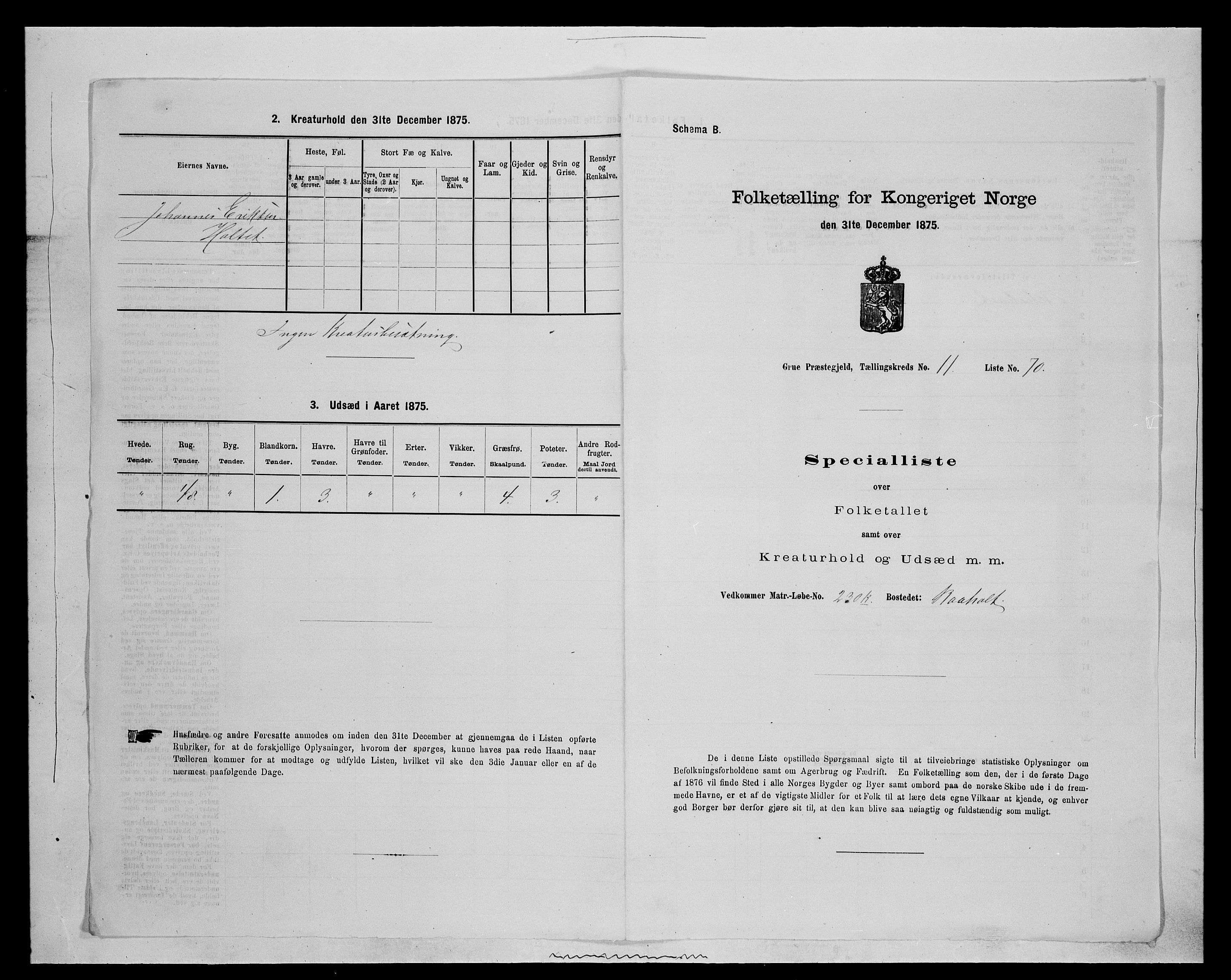 SAH, 1875 census for 0423P Grue, 1875, p. 2076