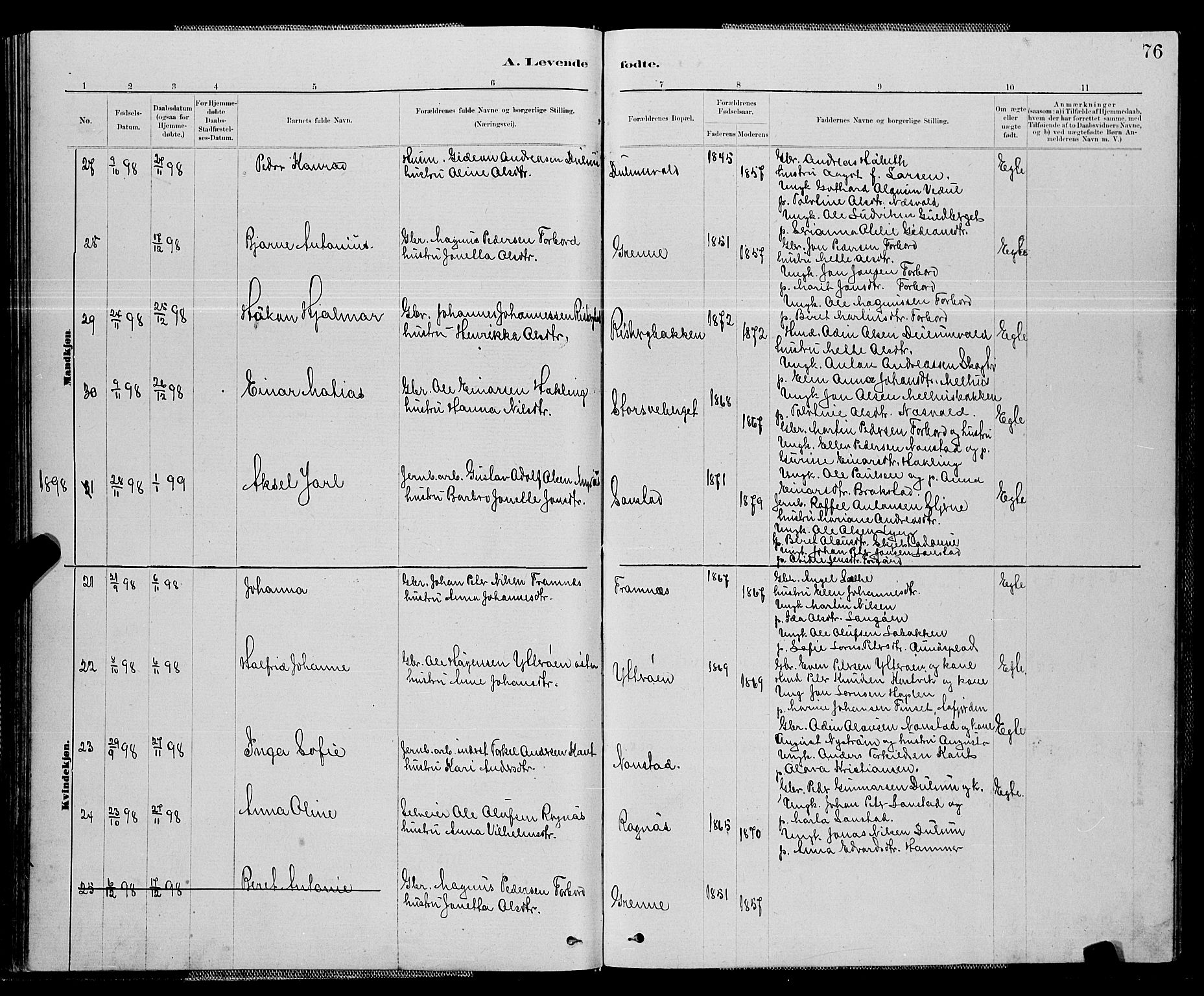 Ministerialprotokoller, klokkerbøker og fødselsregistre - Nord-Trøndelag, SAT/A-1458/714/L0134: Parish register (copy) no. 714C03, 1878-1898, p. 76