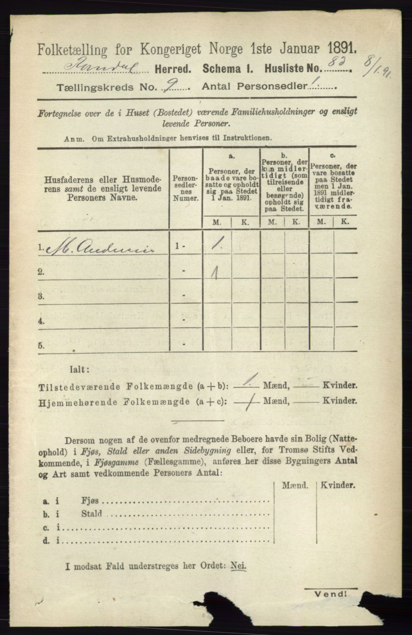 RA, 1891 census for 0416 Romedal, 1891, p. 4318