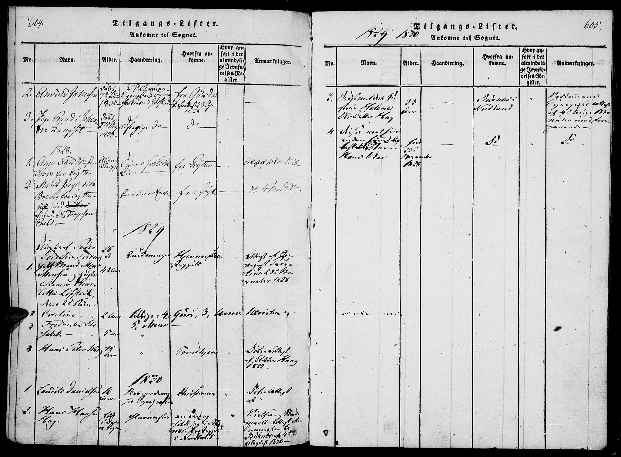 Lesja prestekontor, SAH/PREST-068/H/Ha/Haa/L0004: Parish register (official) no. 4, 1820-1829, p. 604-605