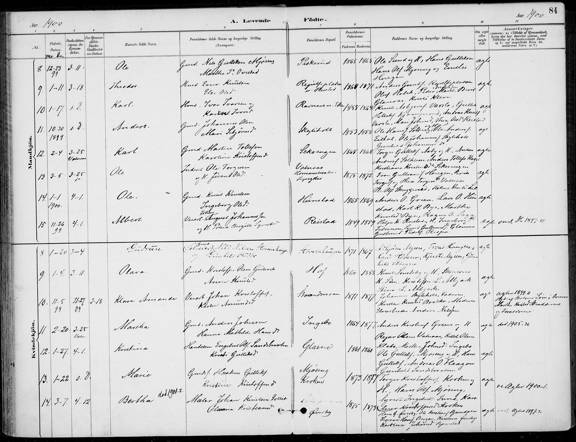 Sigdal kirkebøker, AV/SAKO-A-245/F/Fb/L0001: Parish register (official) no. II 1, 1888-1900, p. 84