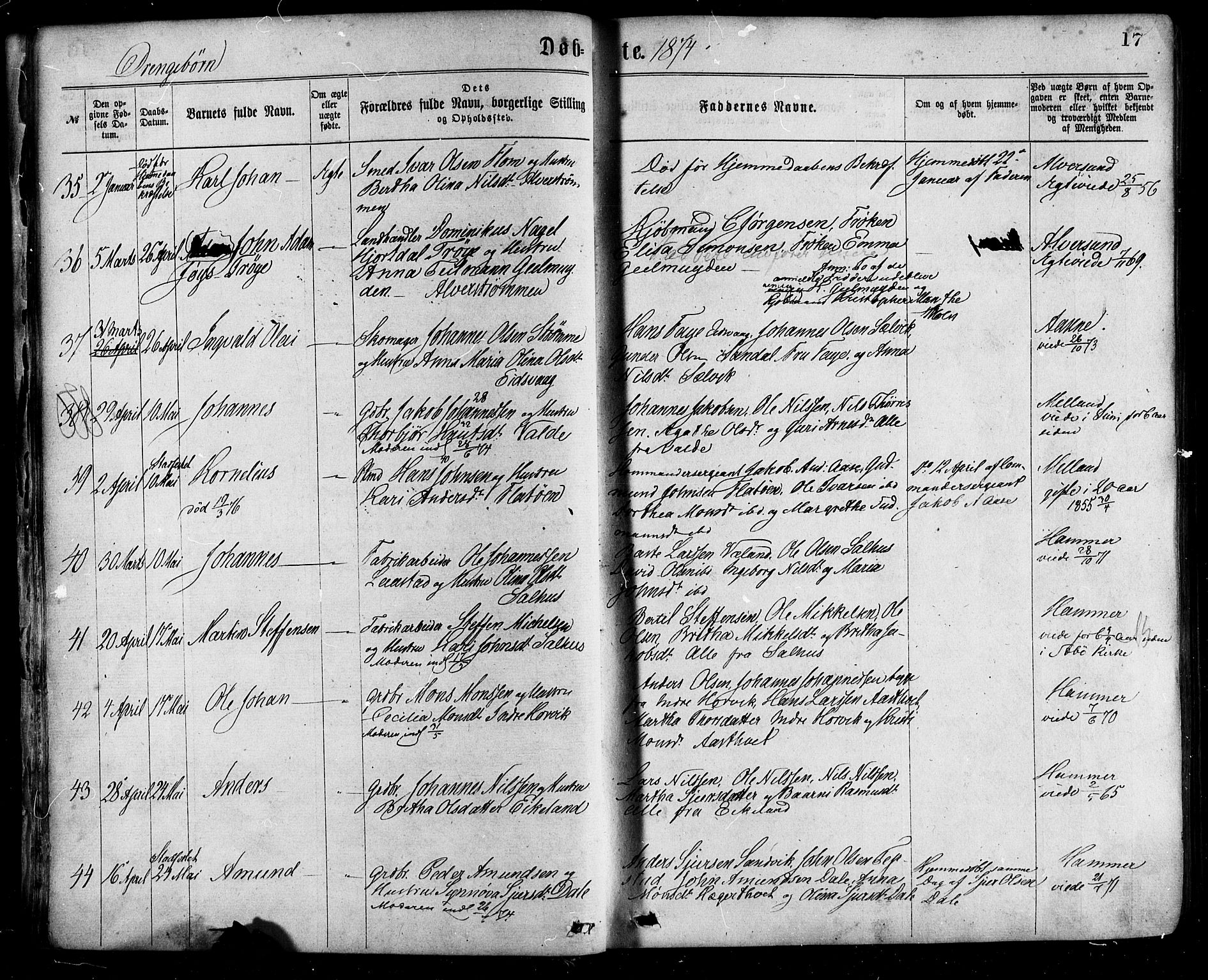 Hamre sokneprestembete, AV/SAB-A-75501/H/Ha/Haa/Haaa/L0015: Parish register (official) no. A 15, 1870-1881, p. 17