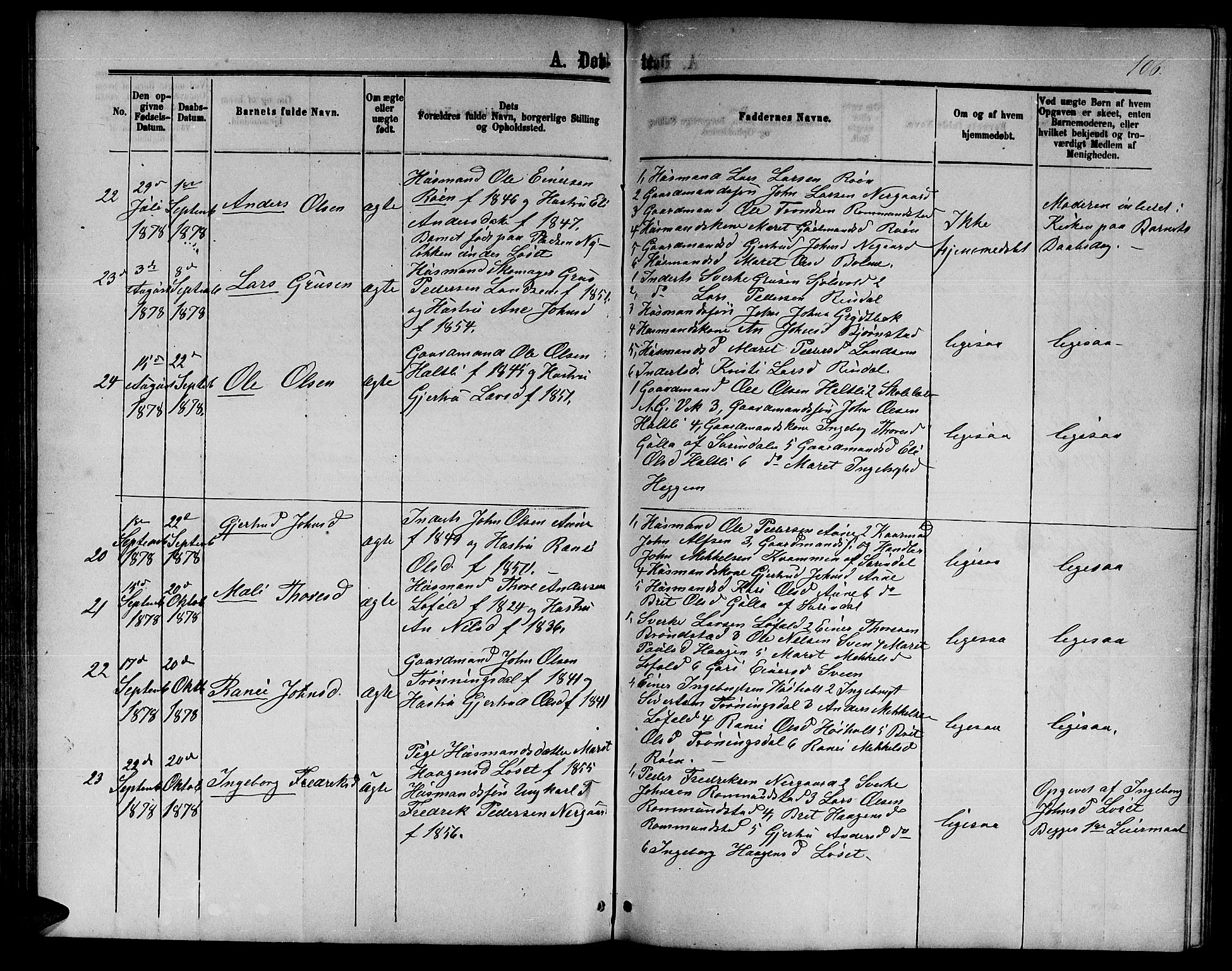 Ministerialprotokoller, klokkerbøker og fødselsregistre - Møre og Romsdal, AV/SAT-A-1454/598/L1076: Parish register (copy) no. 598C01, 1867-1878, p. 106