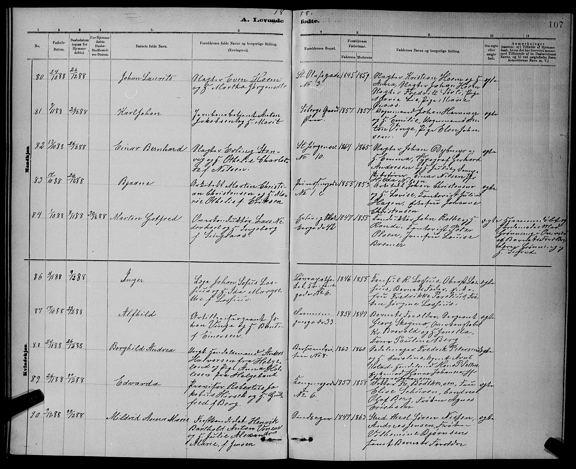 Ministerialprotokoller, klokkerbøker og fødselsregistre - Sør-Trøndelag, SAT/A-1456/601/L0092: Parish register (copy) no. 601C10, 1884-1897, p. 107