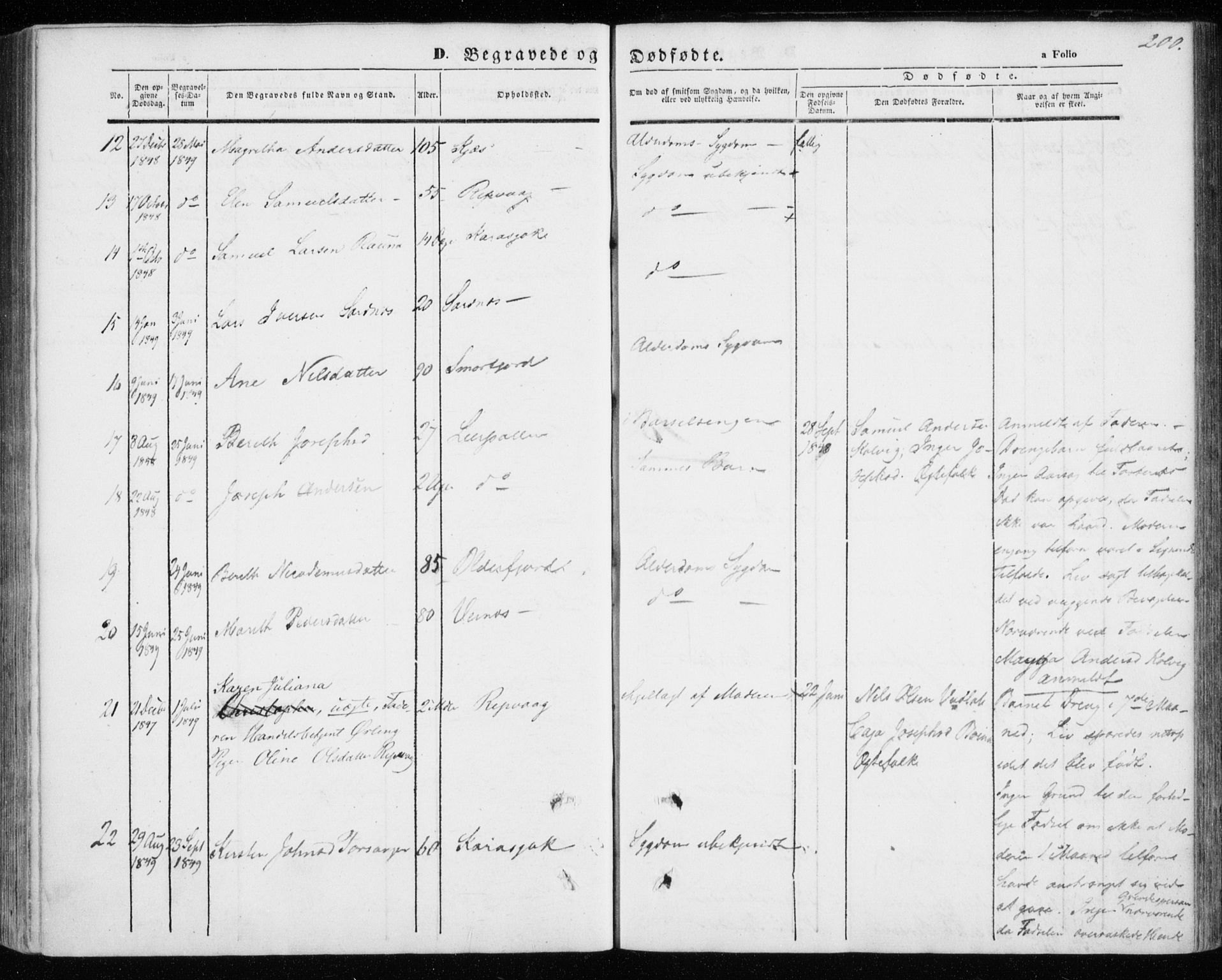 Kistrand/Porsanger sokneprestembete, SATØ/S-1351/H/Ha/L0004.kirke: Parish register (official) no. 4, 1843-1860, p. 200