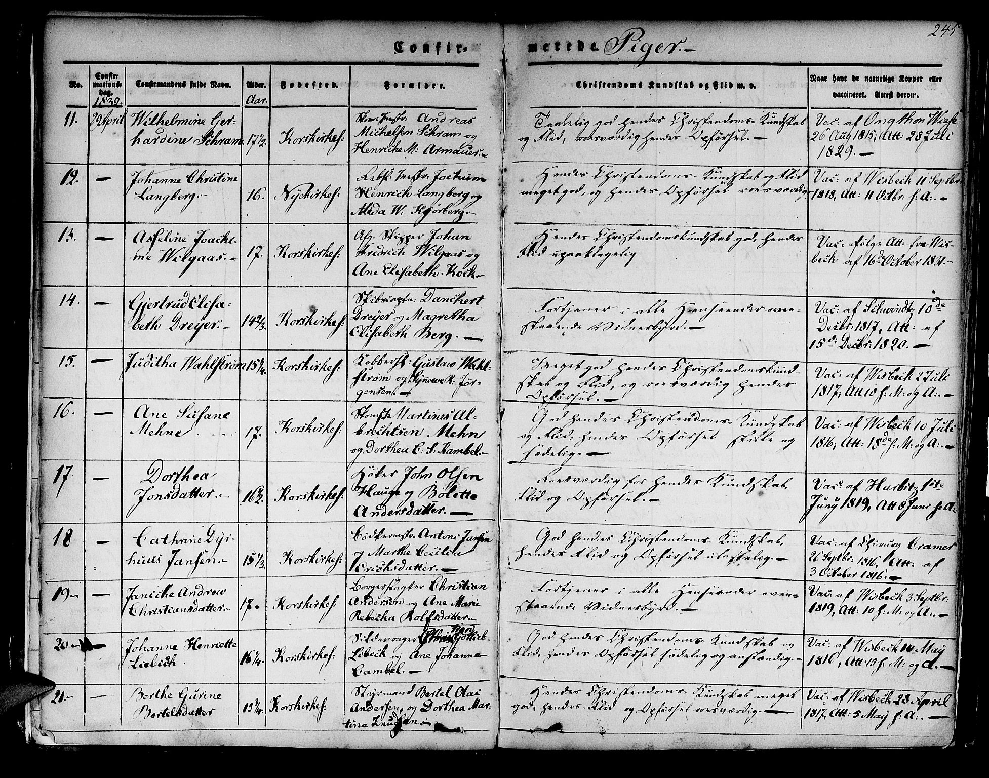 Korskirken sokneprestembete, AV/SAB-A-76101/H/Hab: Parish register (copy) no. A 5II, 1831-1844, p. 245