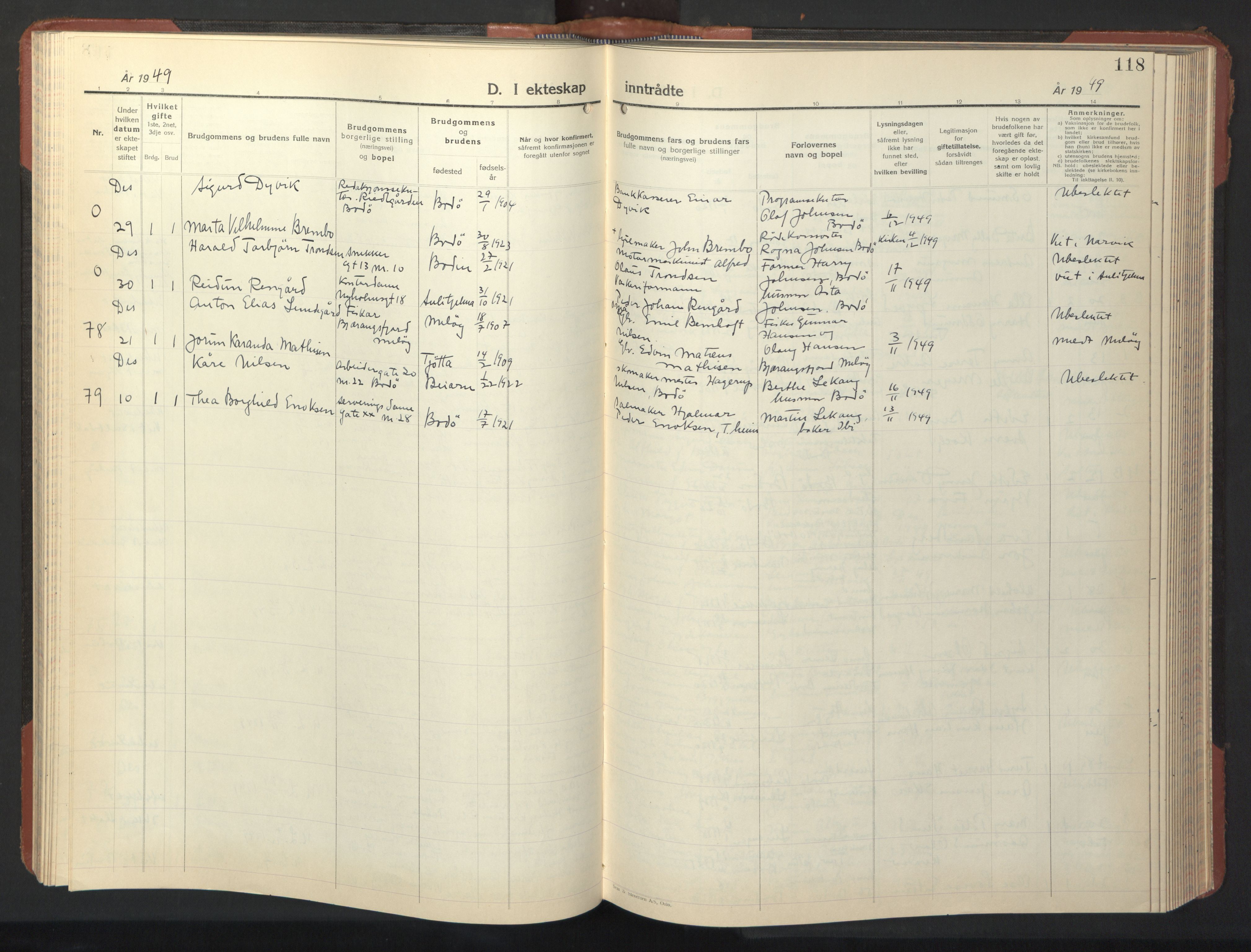 Ministerialprotokoller, klokkerbøker og fødselsregistre - Nordland, AV/SAT-A-1459/801/L0038: Parish register (copy) no. 801C13, 1935-1951, p. 118