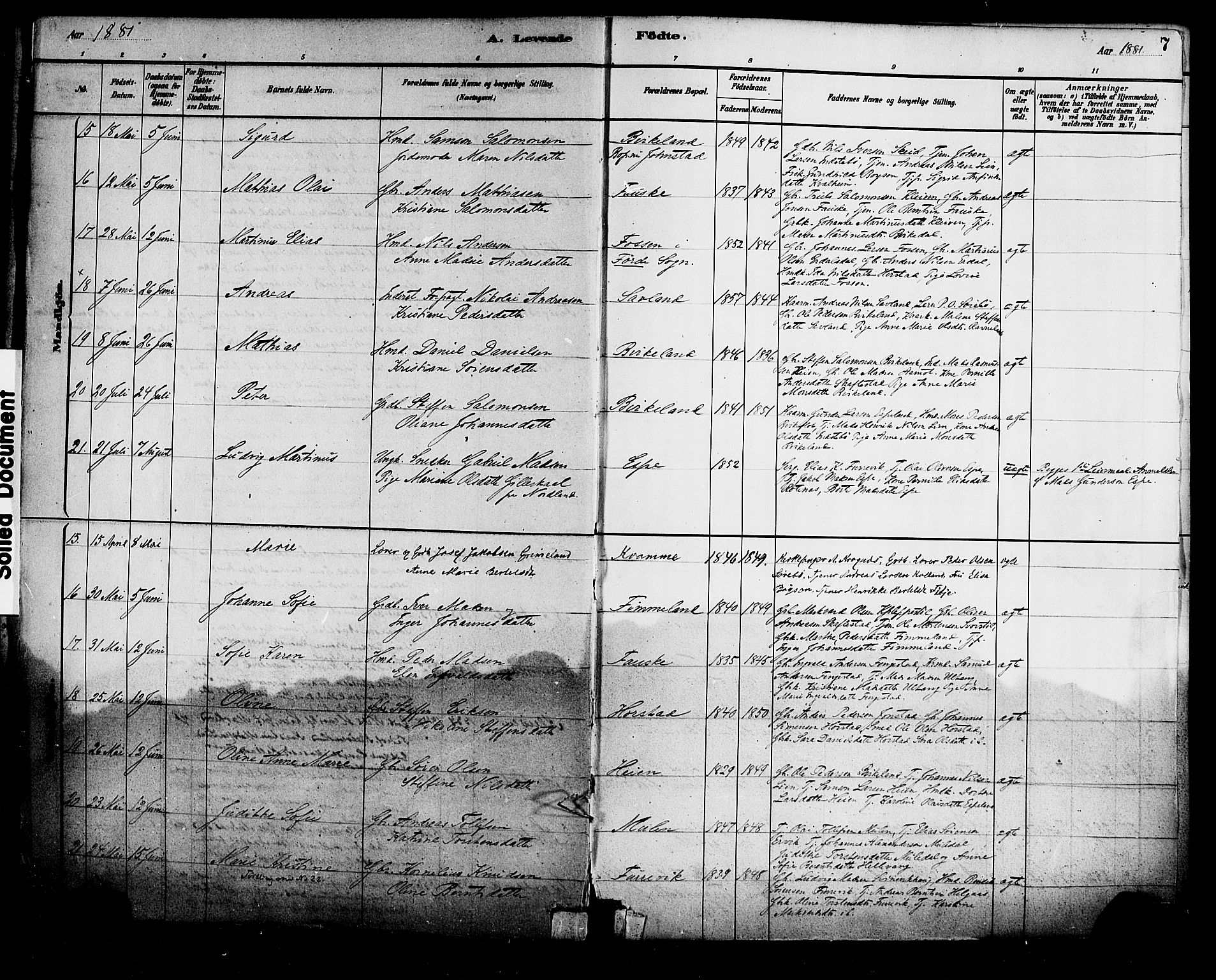 Førde sokneprestembete, SAB/A-79901/H/Haa/Haad/L0001: Parish register (official) no. D 1, 1881-1898, p. 7