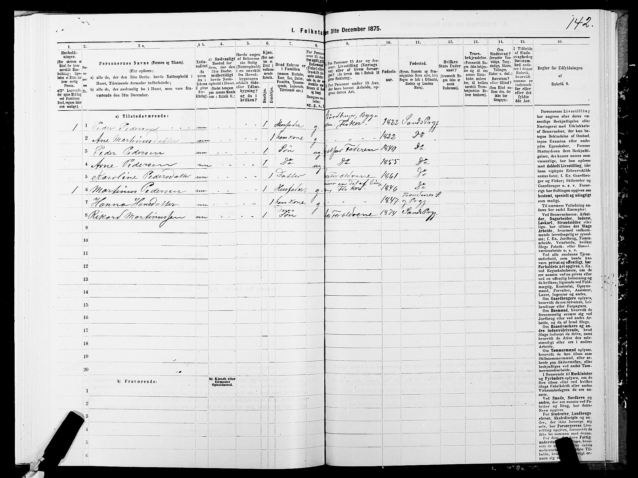 SATØ, 1875 census for 1915P Sand, 1875, p. 2142