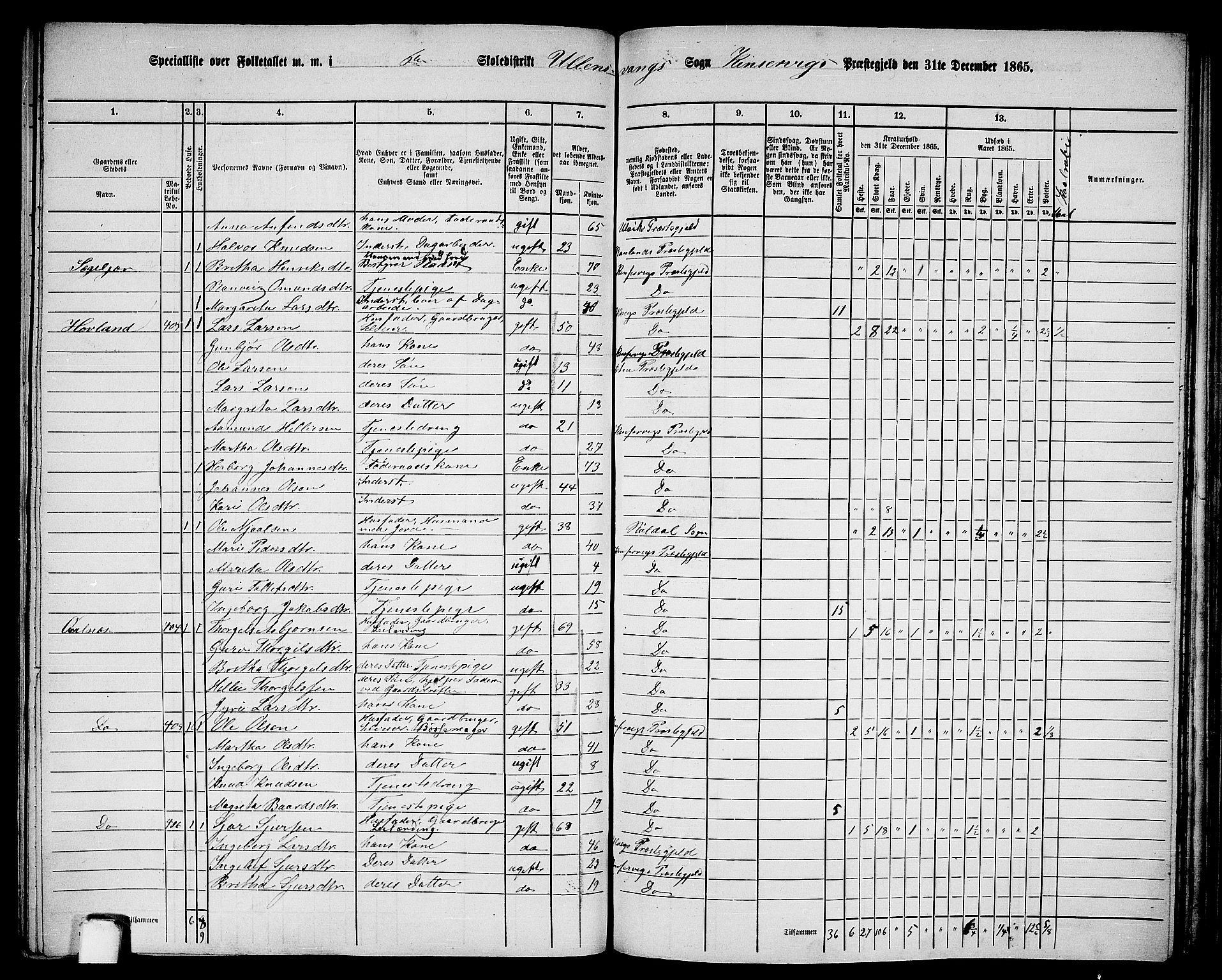 RA, 1865 census for Kinsarvik, 1865, p. 184