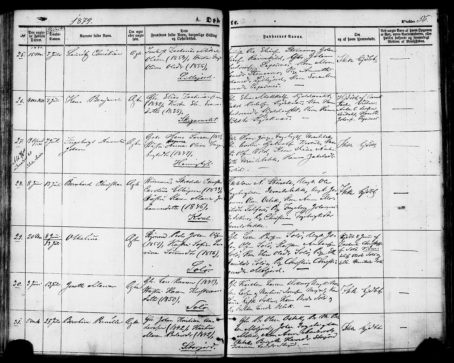 Ministerialprotokoller, klokkerbøker og fødselsregistre - Nordland, AV/SAT-A-1459/846/L0645: Parish register (official) no. 846A03, 1872-1886, p. 56