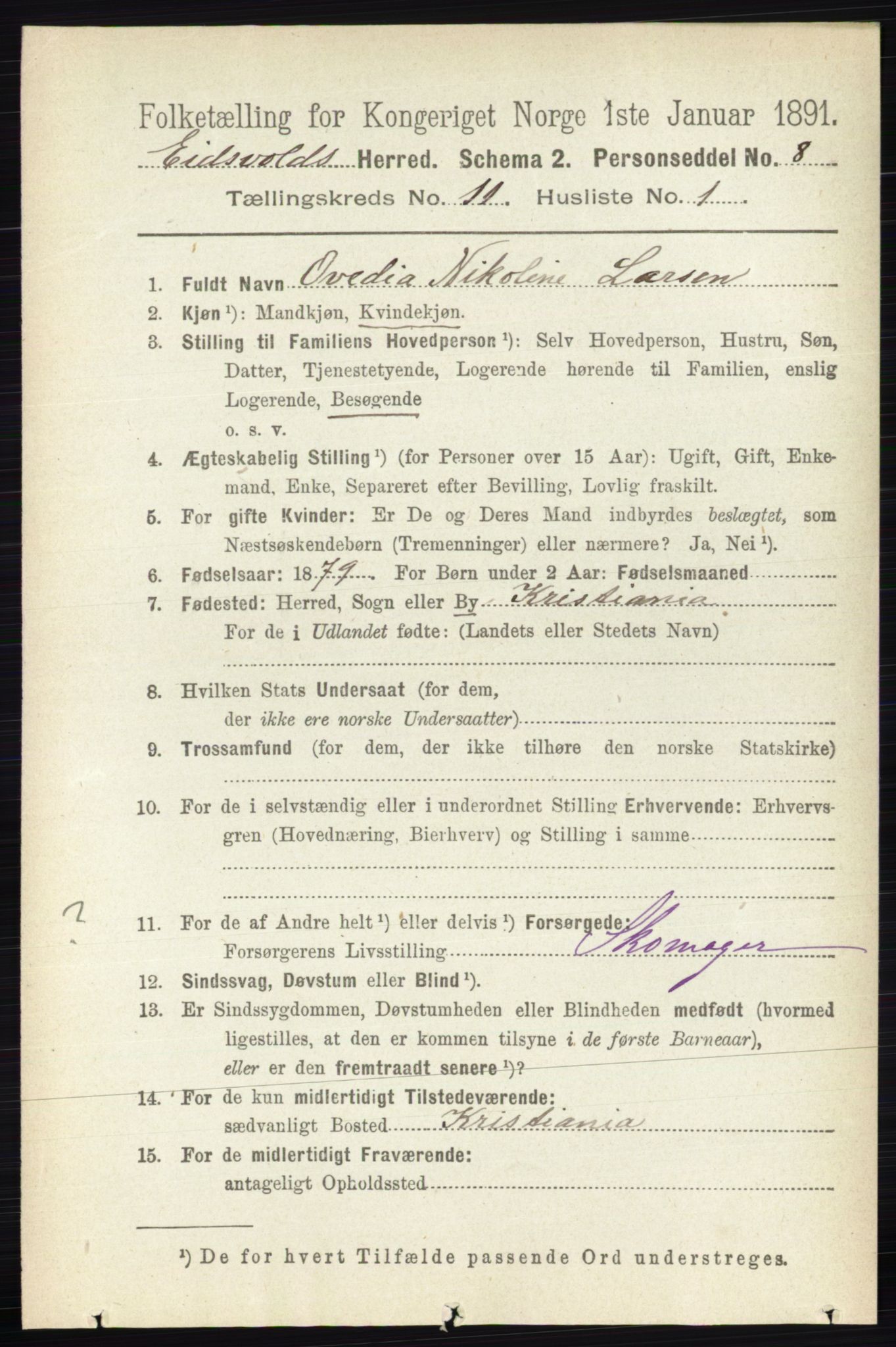 RA, 1891 census for 0237 Eidsvoll, 1891, p. 7691