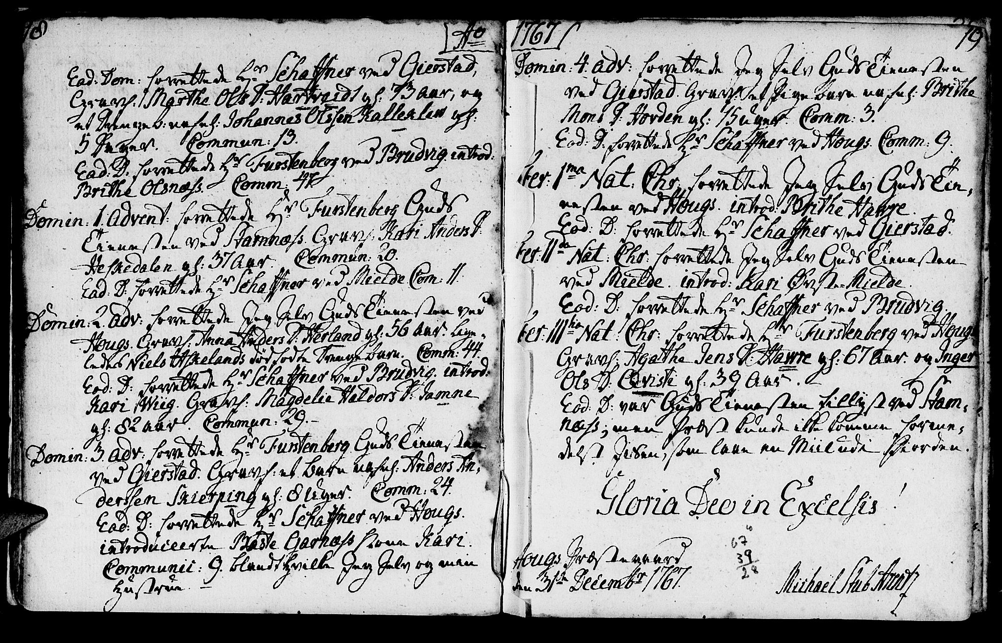 Haus sokneprestembete, AV/SAB-A-75601/H/Haa: Parish register (official) no. A 9, 1767-1781, p. 18-19