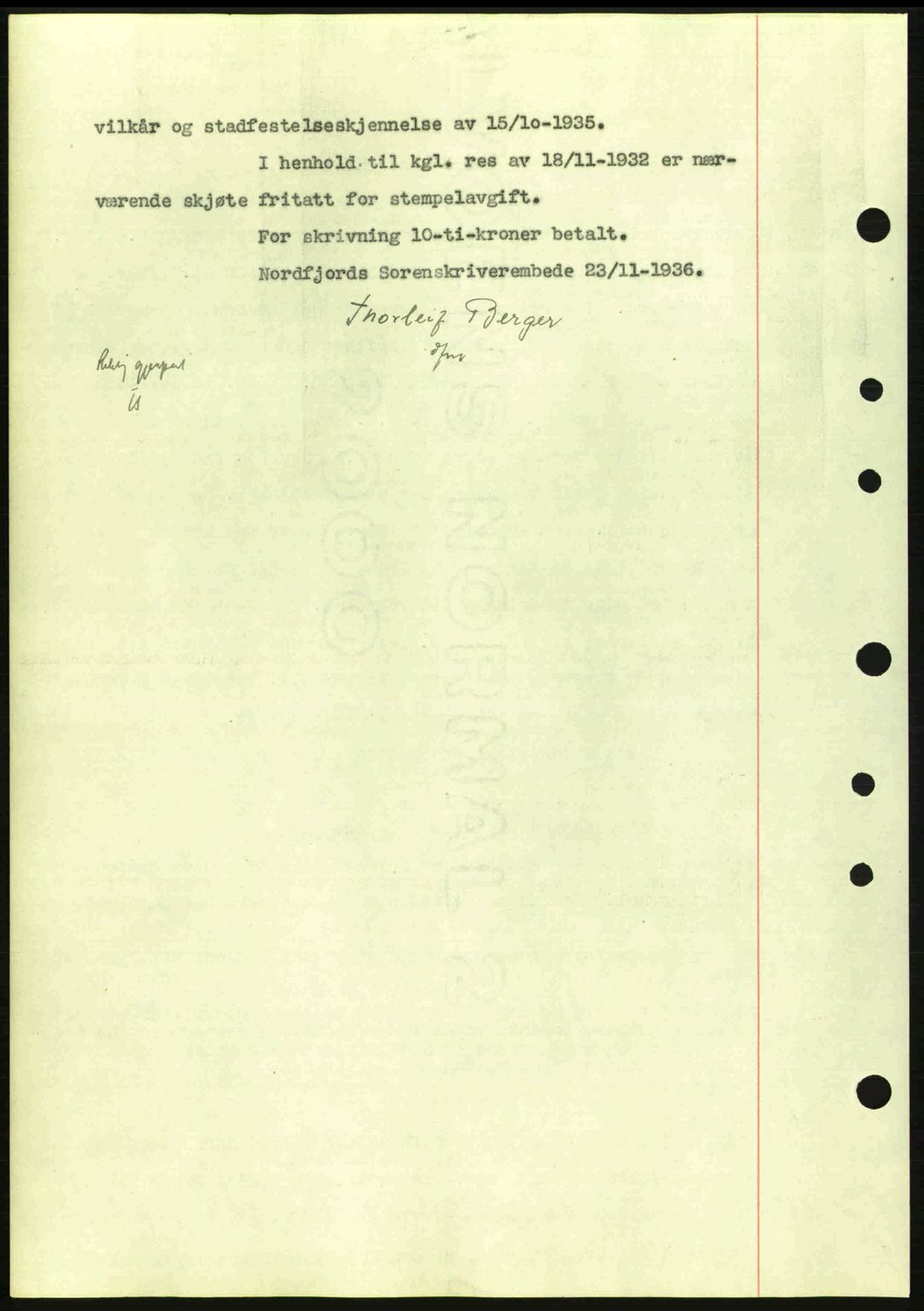 Nordfjord sorenskriveri, AV/SAB-A-2801/02/02b/02bj/L0001: Mortgage book no. A1, 1936-1937, Diary no: : 1519/1936