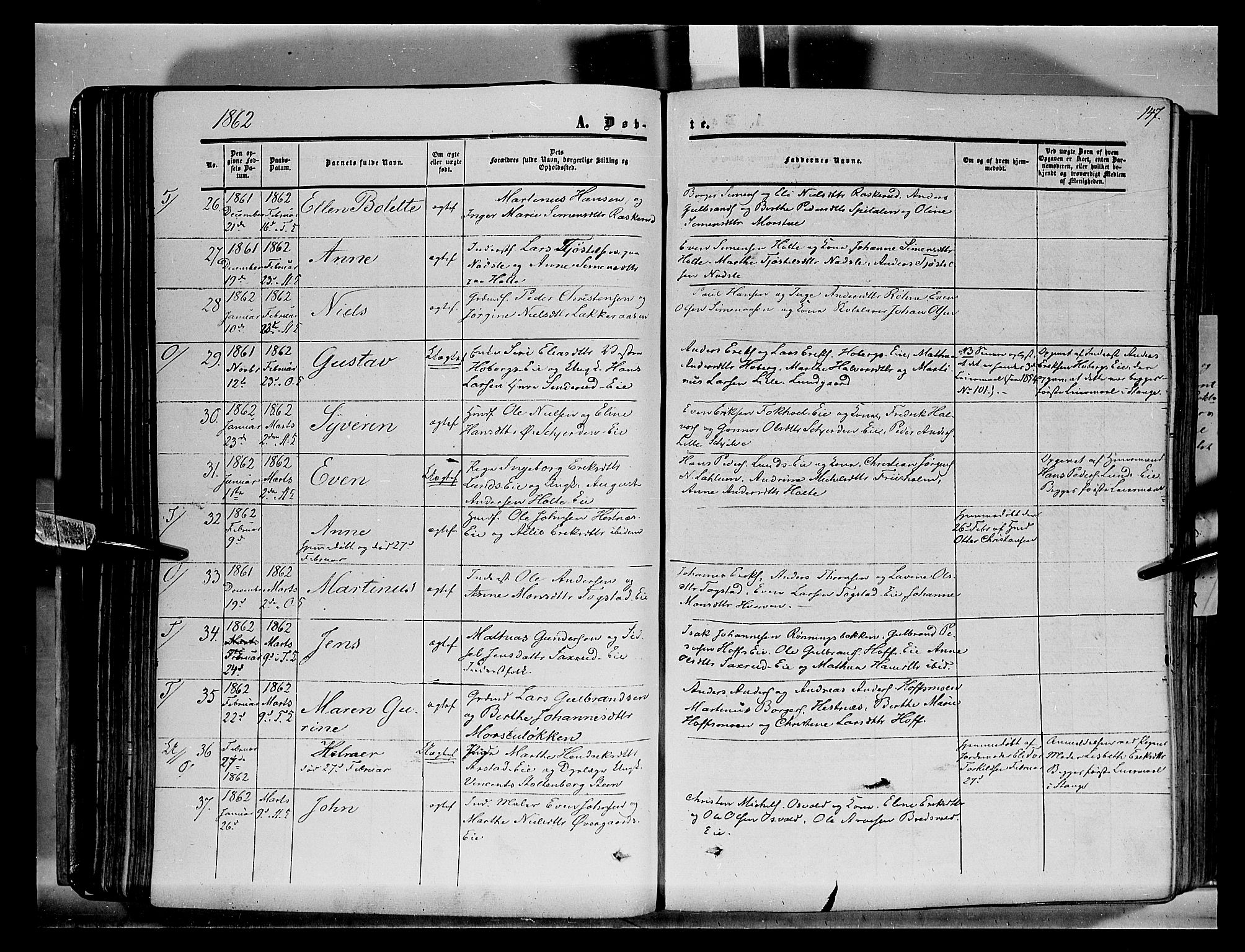 Stange prestekontor, AV/SAH-PREST-002/K/L0012: Parish register (official) no. 12, 1852-1862, p. 147