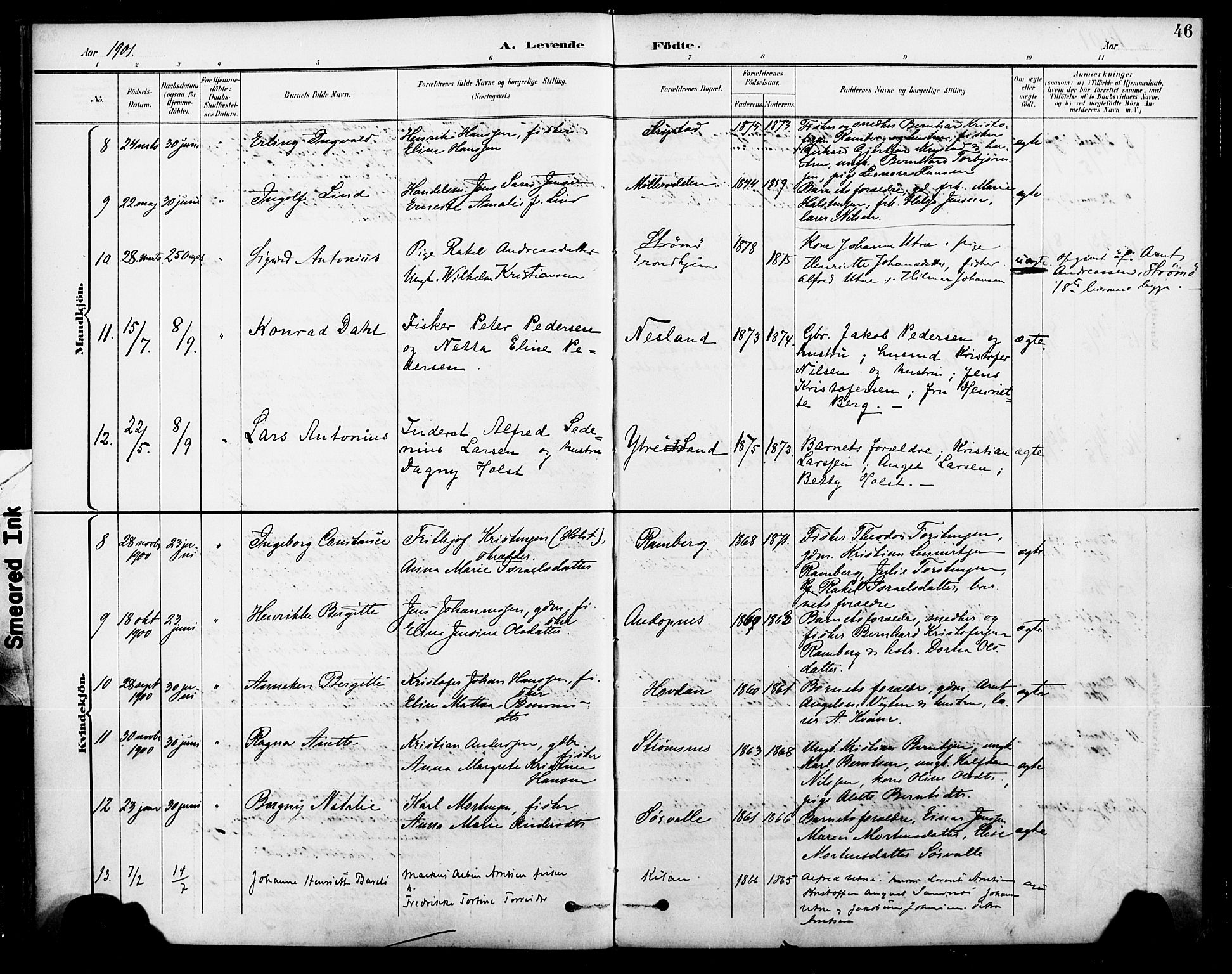 Ministerialprotokoller, klokkerbøker og fødselsregistre - Nordland, AV/SAT-A-1459/885/L1205: Parish register (official) no. 885A06, 1892-1905, p. 46