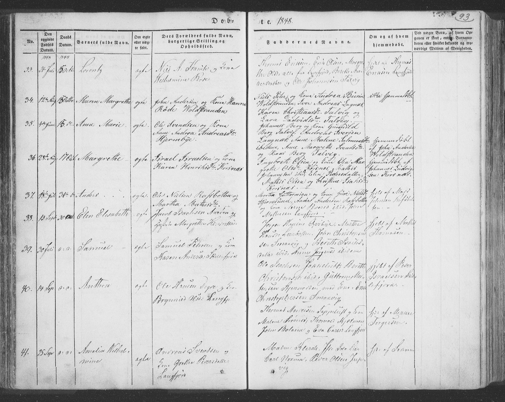 Talvik sokneprestkontor, SATØ/S-1337/H/Ha/L0009kirke: Parish register (official) no. 9, 1837-1852, p. 93