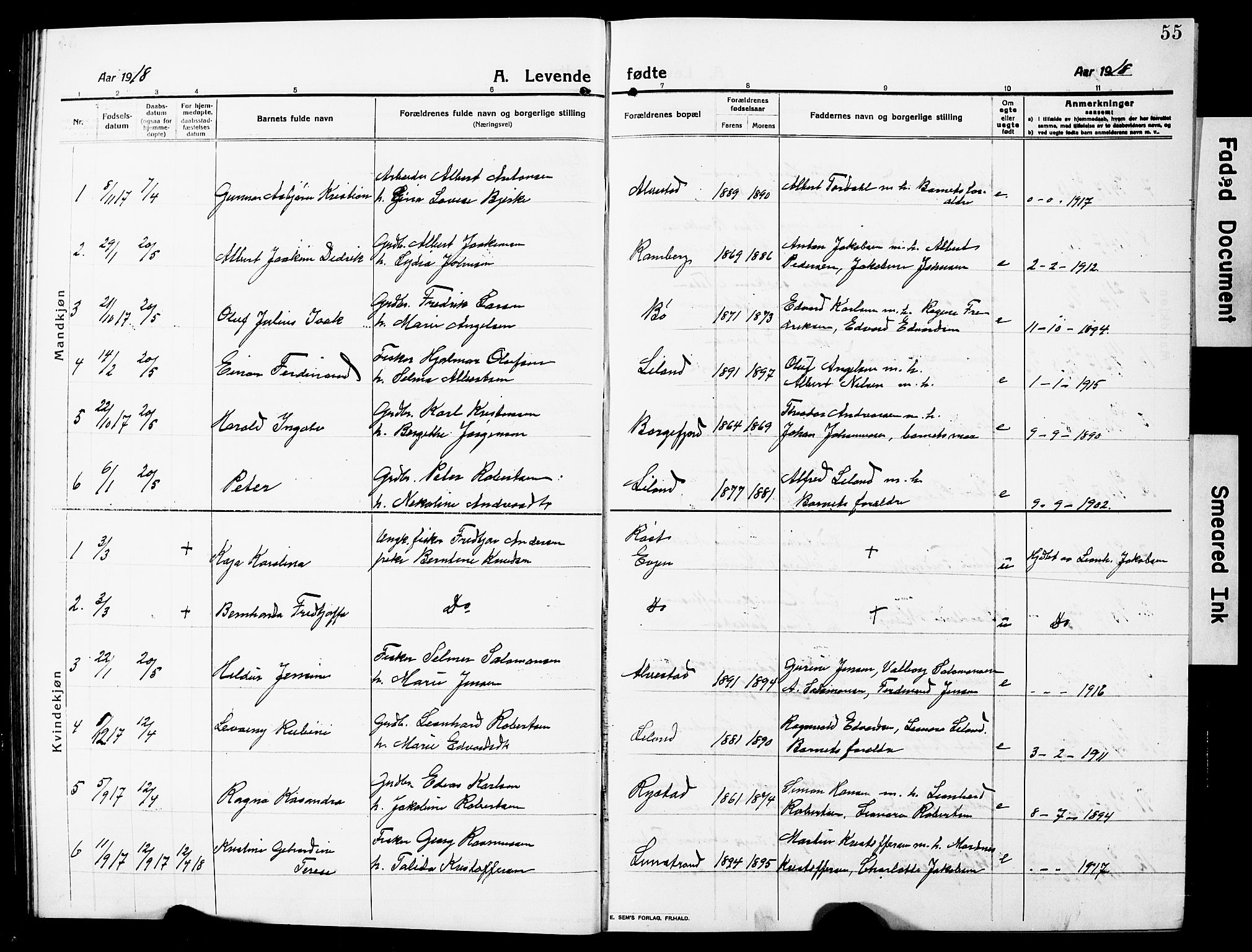 Ministerialprotokoller, klokkerbøker og fødselsregistre - Nordland, SAT/A-1459/880/L1142: Parish register (copy) no. 880C04, 1913-1930, p. 55