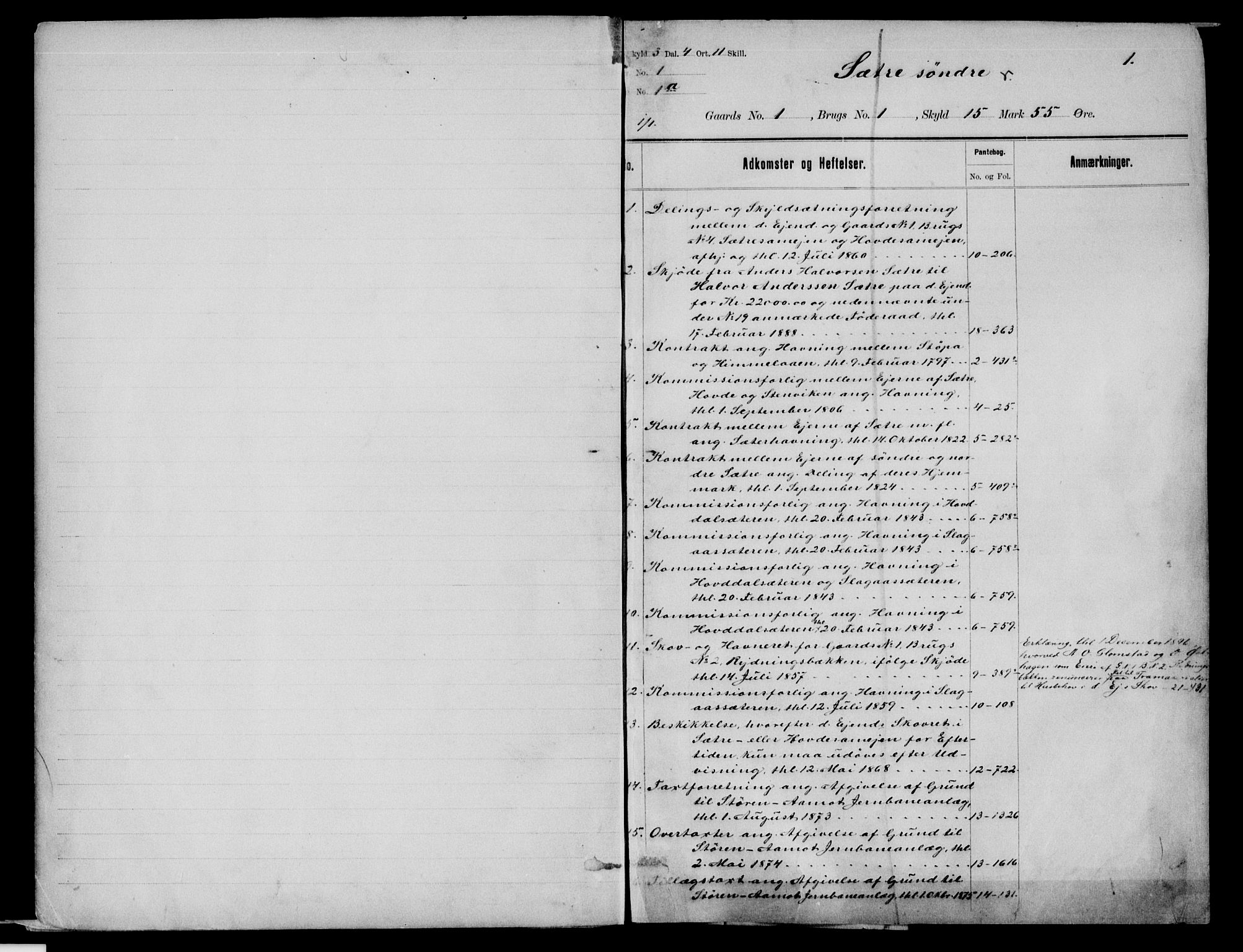 Sør-Østerdal sorenskriveri, SAH/TING-018/H/Ha/Had/L0058A: Mortgage register no. 1A, 1850-1950, p. 1