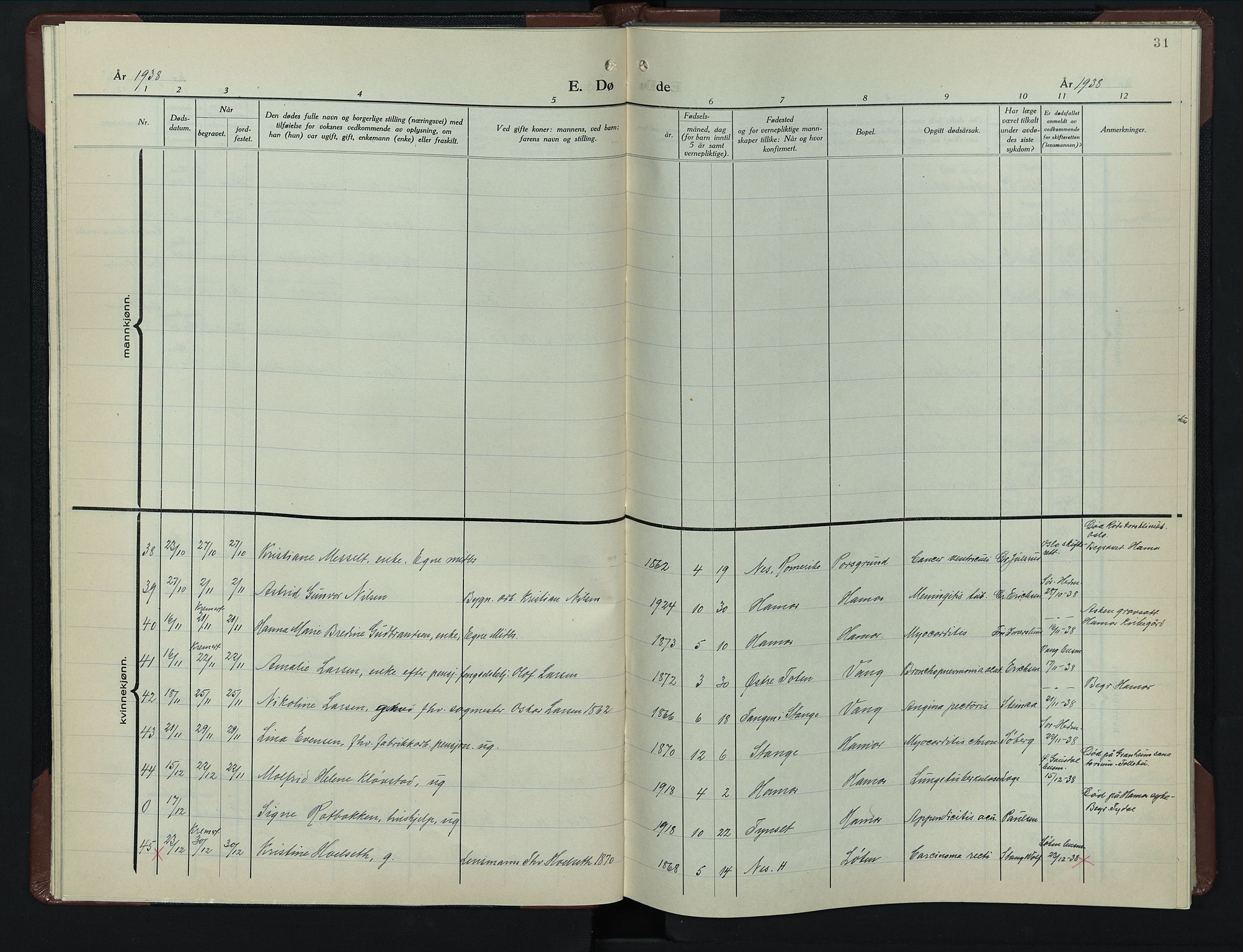 Hamar prestekontor, AV/SAH-DOMPH-002/H/Ha/Hab/L0007: Parish register (copy) no. 7, 1933-1950, p. 31