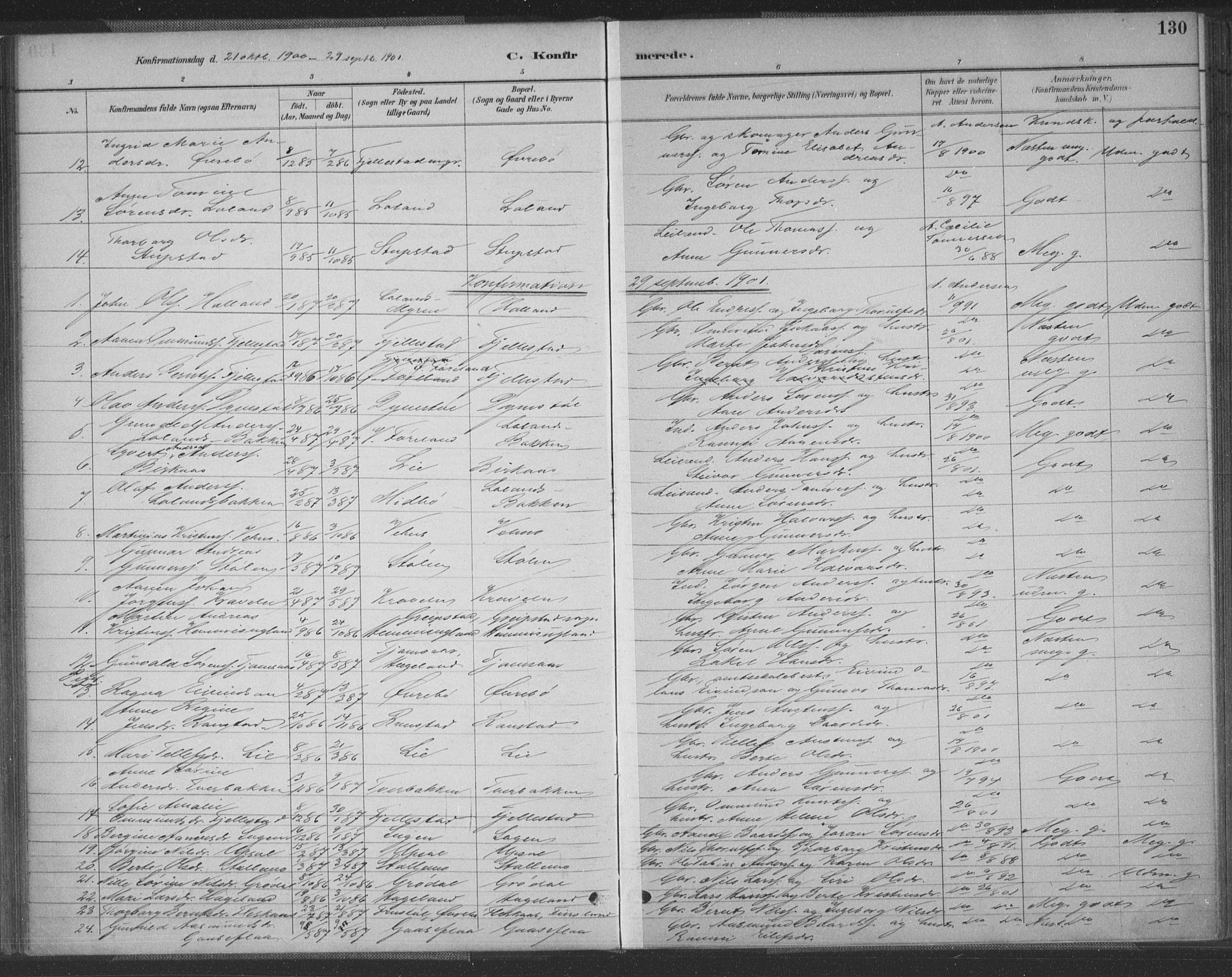Vennesla sokneprestkontor, SAK/1111-0045/Fa/Fac/L0009: Parish register (official) no. A 9, 1884-1901, p. 130