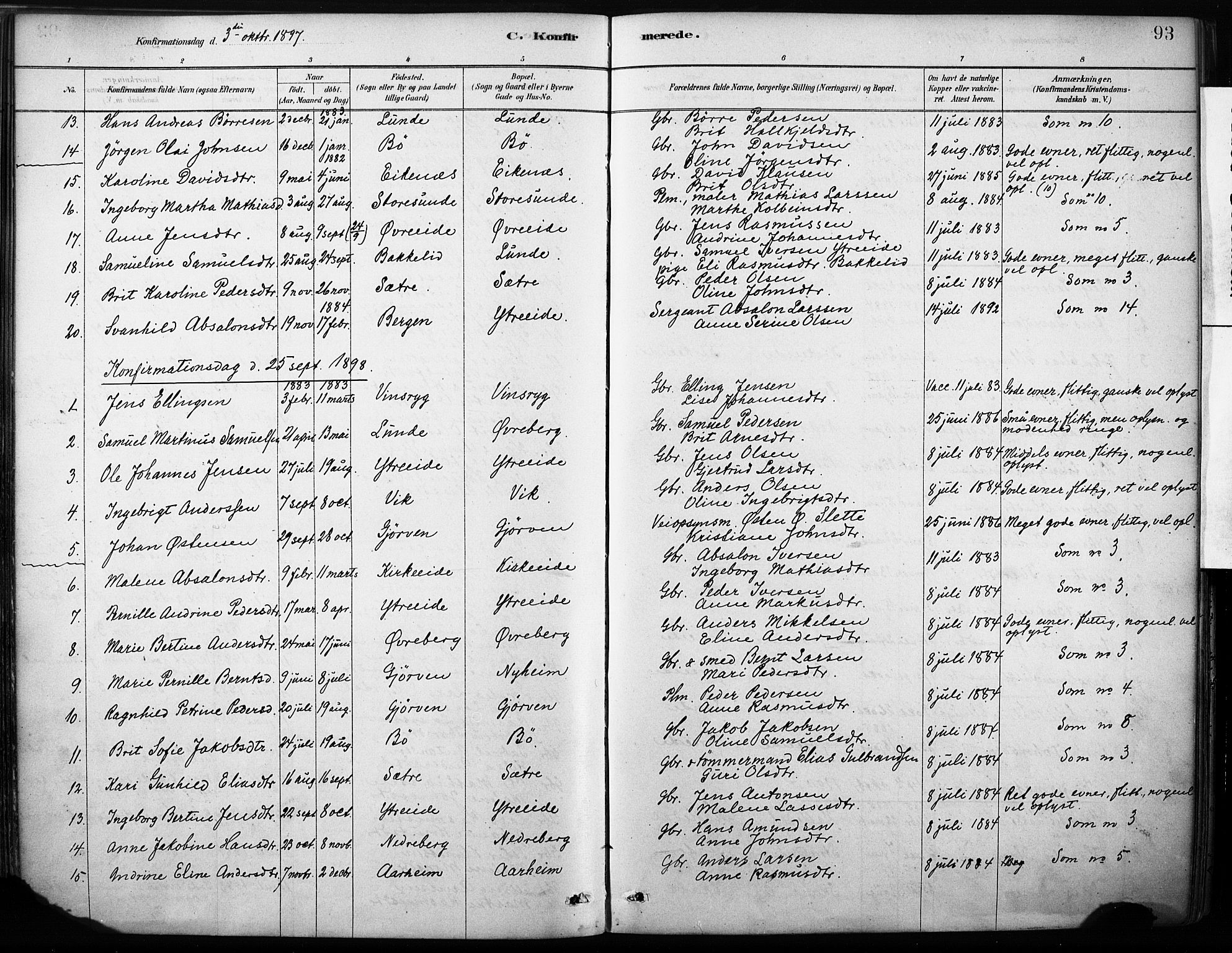 Stryn Sokneprestembete, AV/SAB-A-82501: Parish register (official) no. B 1, 1878-1907, p. 93