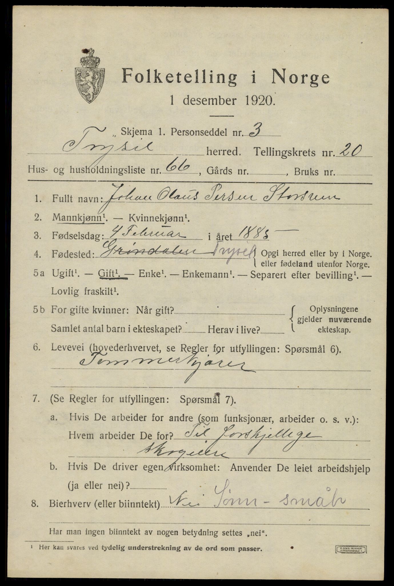 SAH, 1920 census for Trysil, 1920, p. 13749