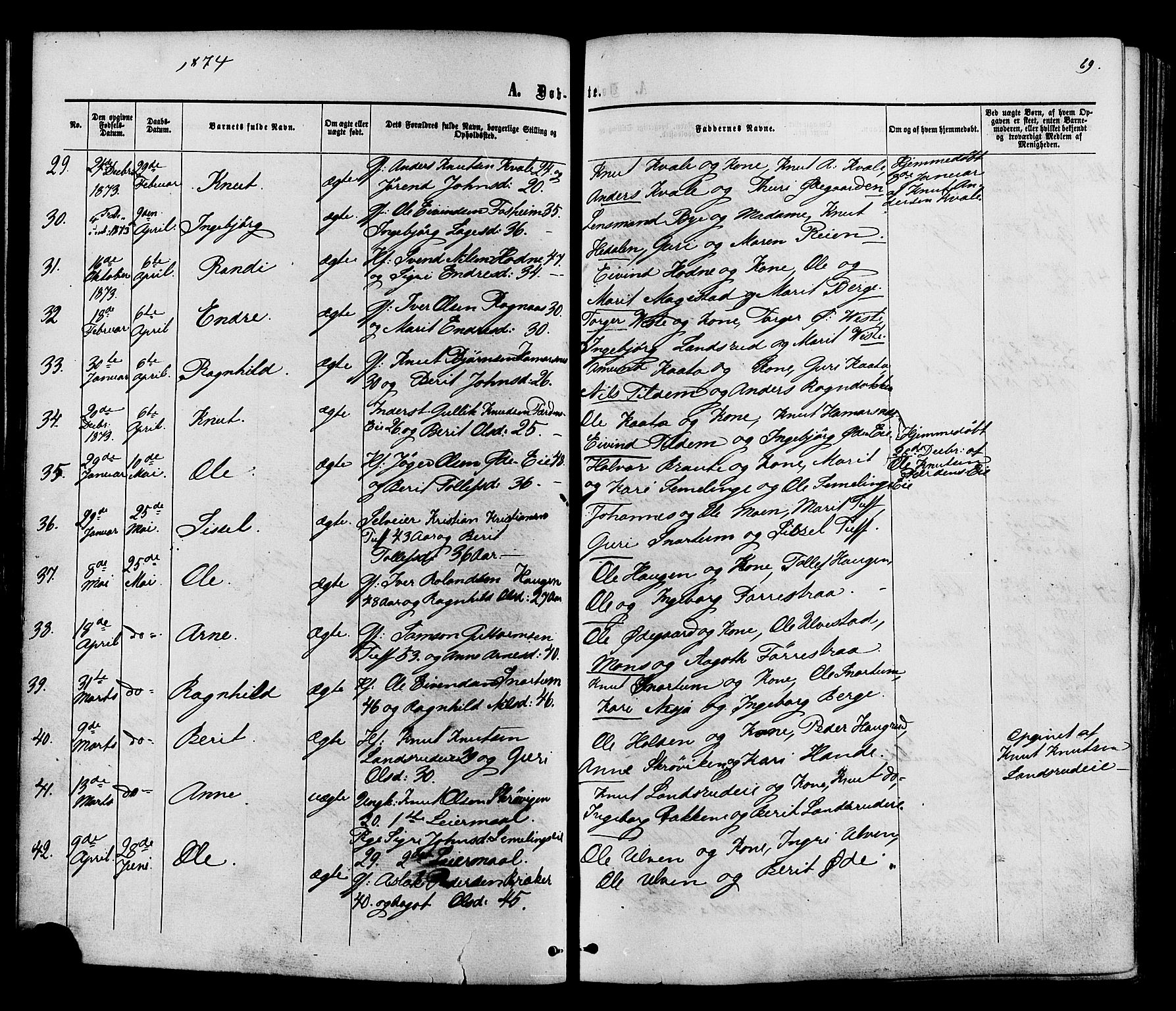 Vestre Slidre prestekontor, SAH/PREST-136/H/Ha/Haa/L0003: Parish register (official) no. 3, 1865-1880, p. 69