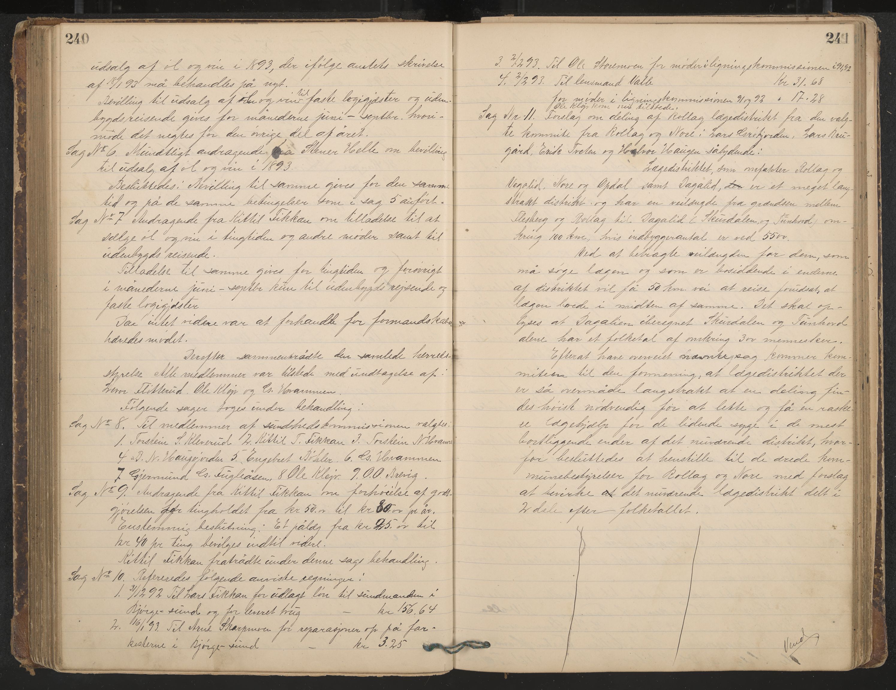 Rollag formannskap og sentraladministrasjon, IKAK/0632021-2/A/Aa/L0003: Møtebok, 1884-1897, p. 240-241