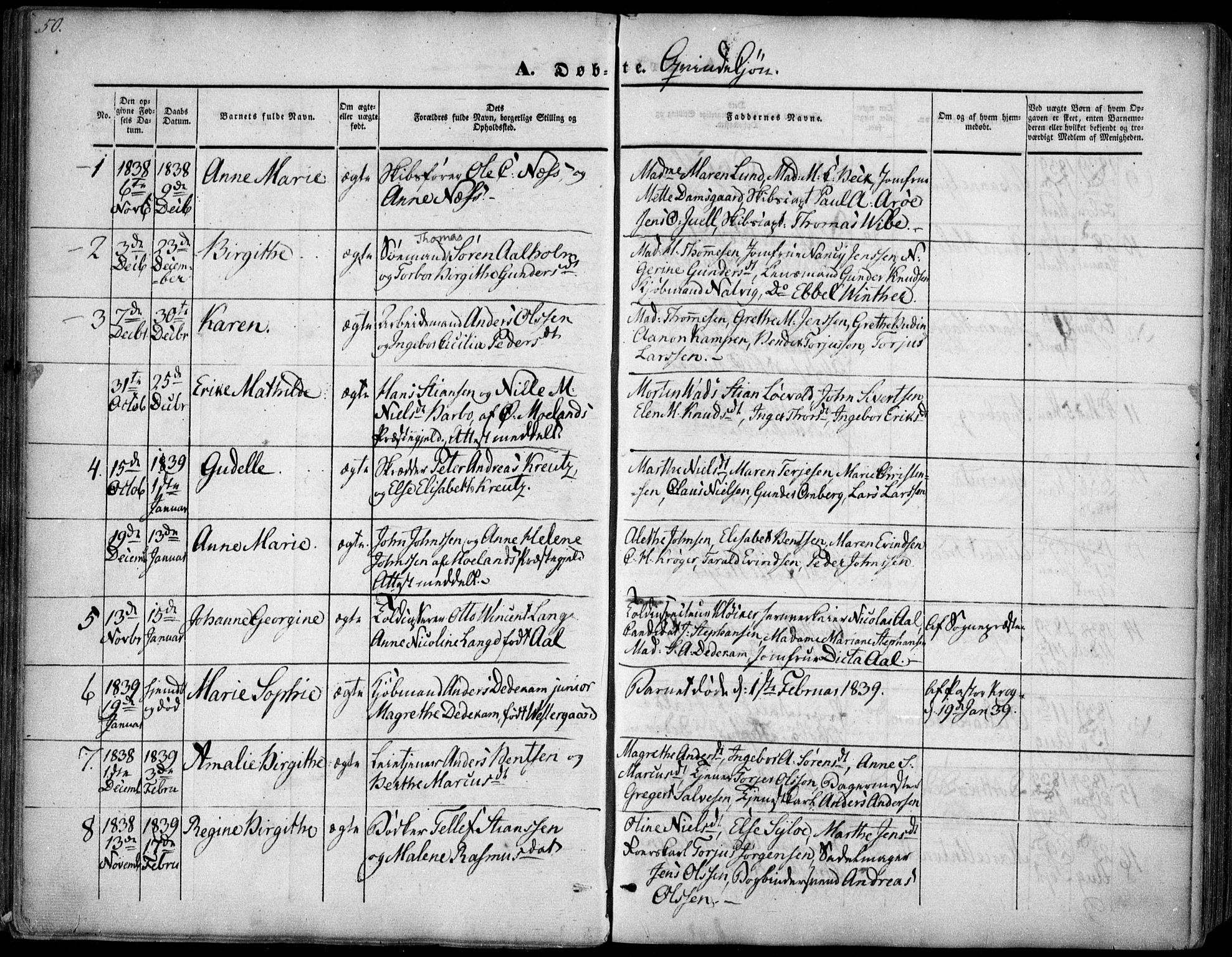 Arendal sokneprestkontor, Trefoldighet, SAK/1111-0040/F/Fa/L0005: Parish register (official) no. A 5, 1838-1854, p. 50