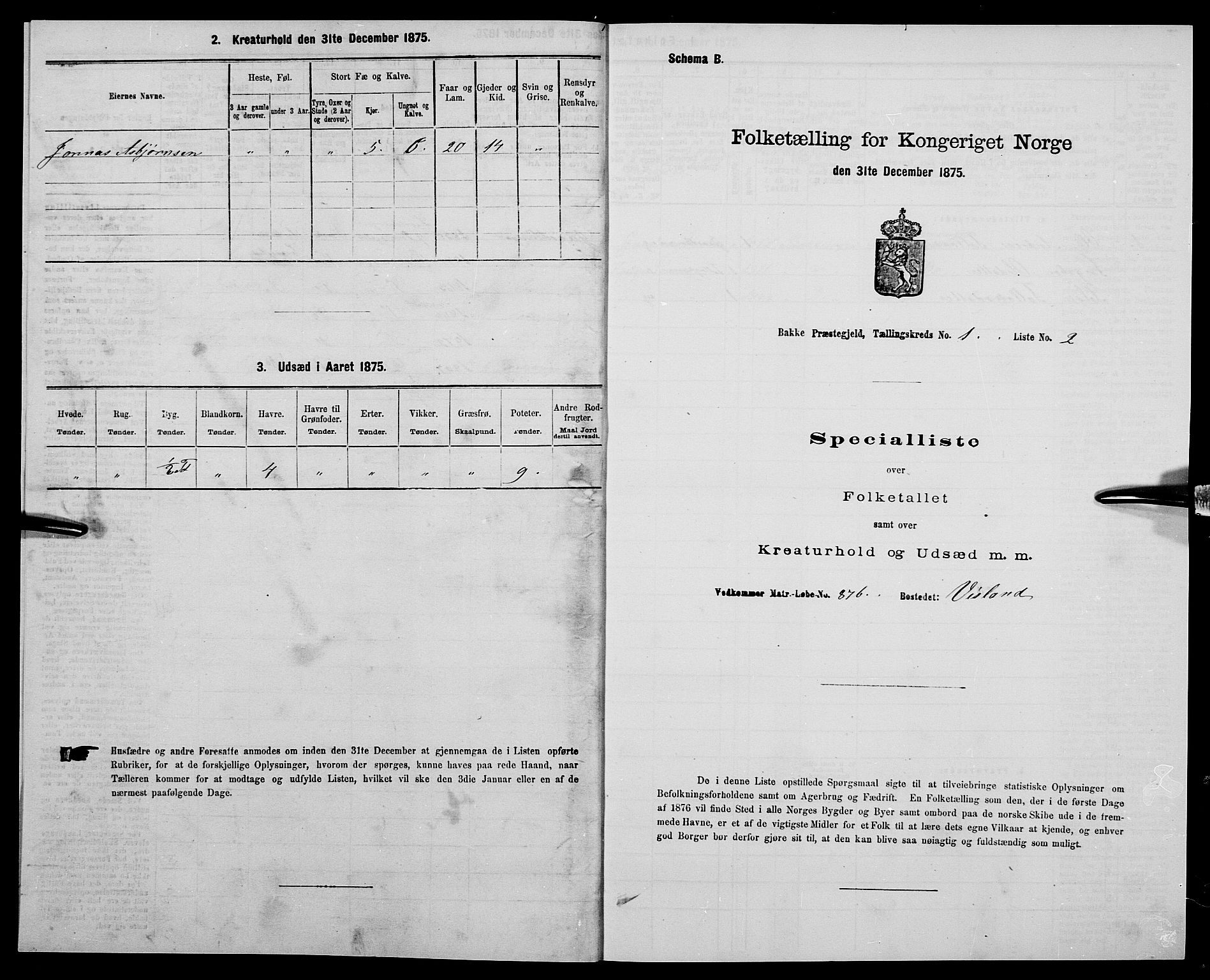 SAK, 1875 census for 1045P Bakke, 1875, p. 58