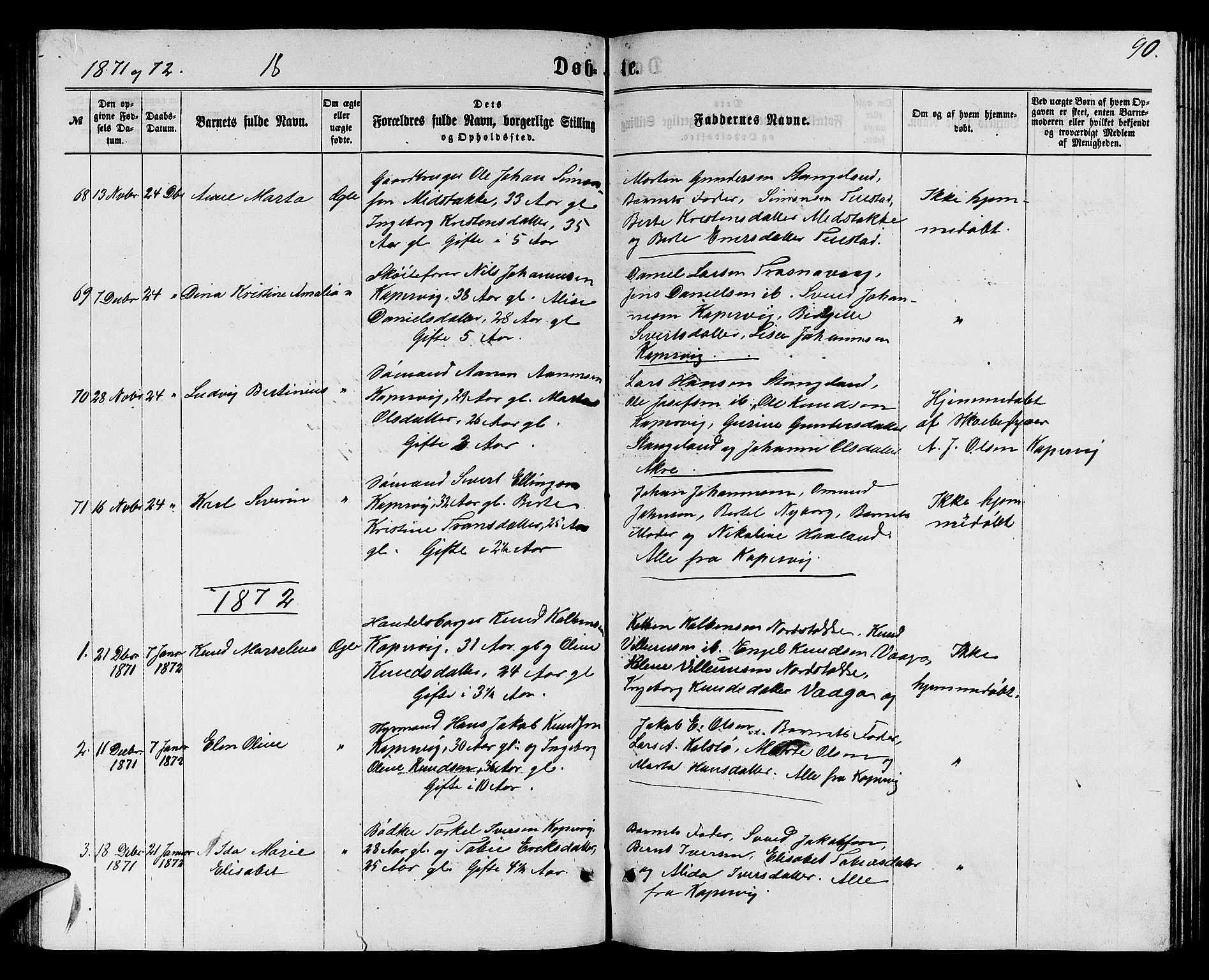 Avaldsnes sokneprestkontor, SAST/A -101851/H/Ha/Hab/L0004: Parish register (copy) no. B 4, 1861-1876, p. 90