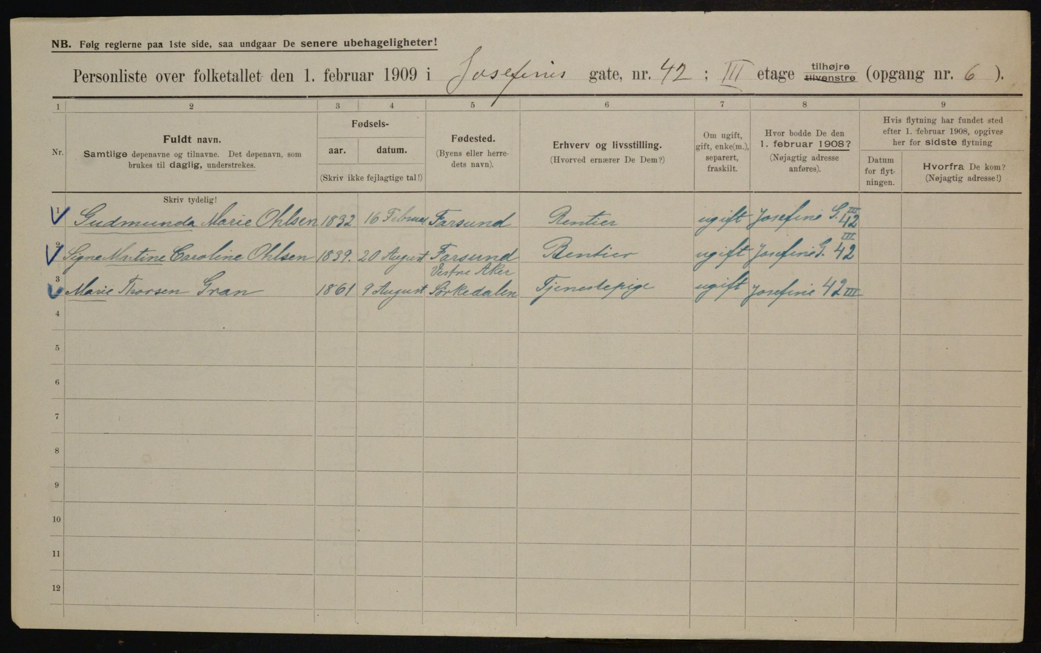 OBA, Municipal Census 1909 for Kristiania, 1909, p. 43462