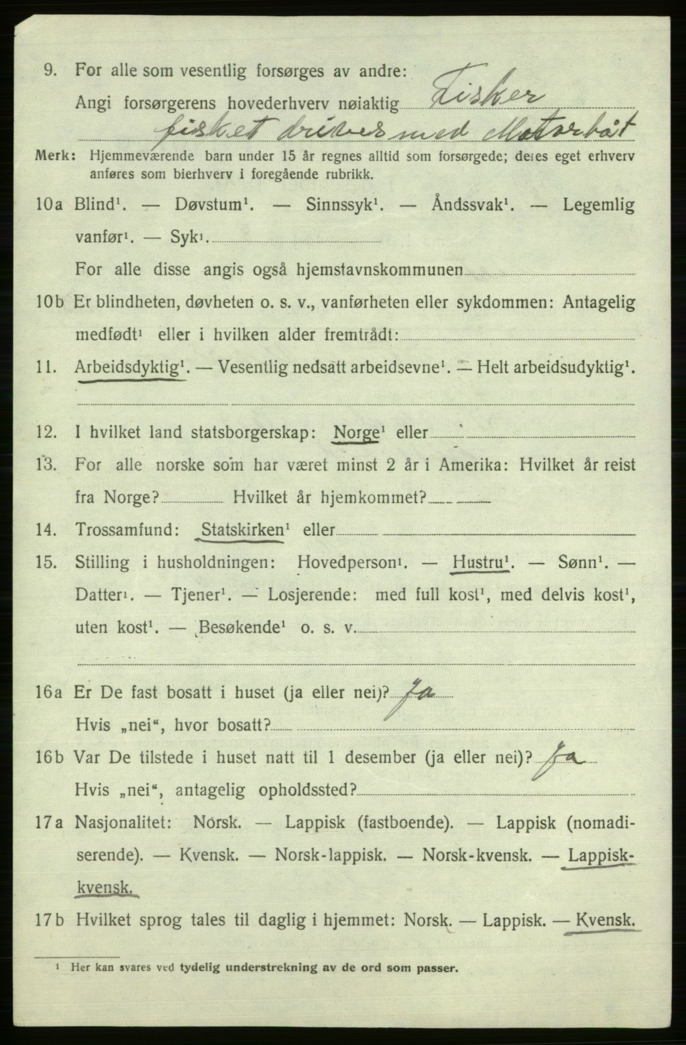 SATØ, 1920 census for Kistrand, 1920, p. 3629