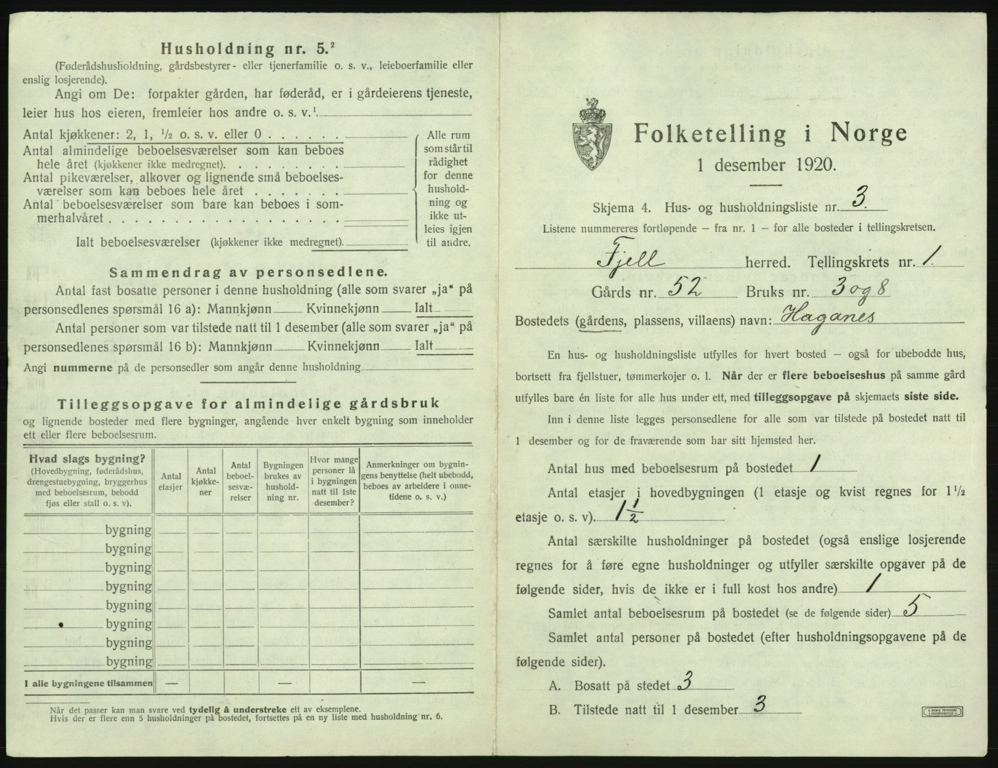 SAB, 1920 census for Fjell, 1920, p. 47
