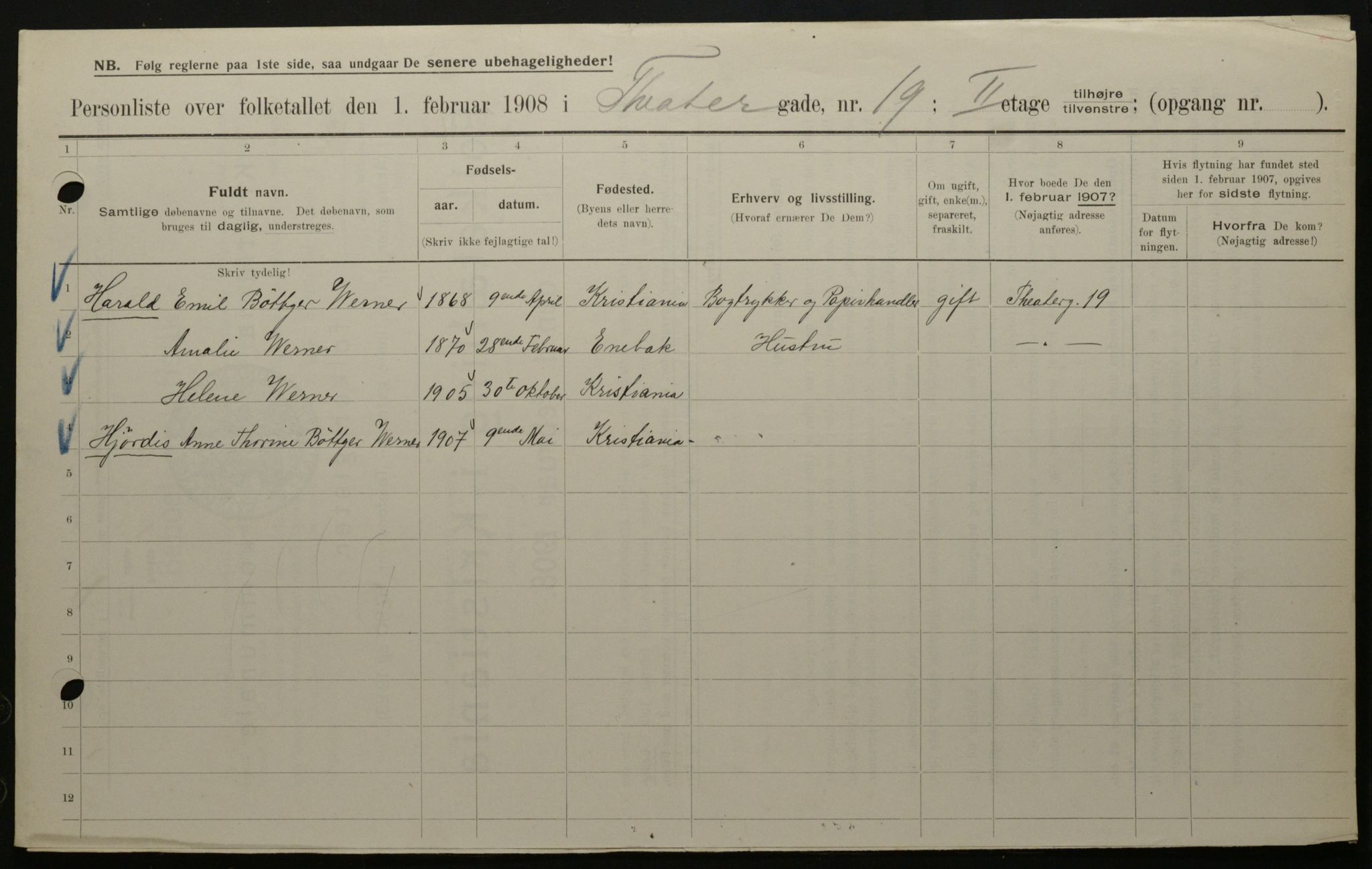 OBA, Municipal Census 1908 for Kristiania, 1908, p. 96461