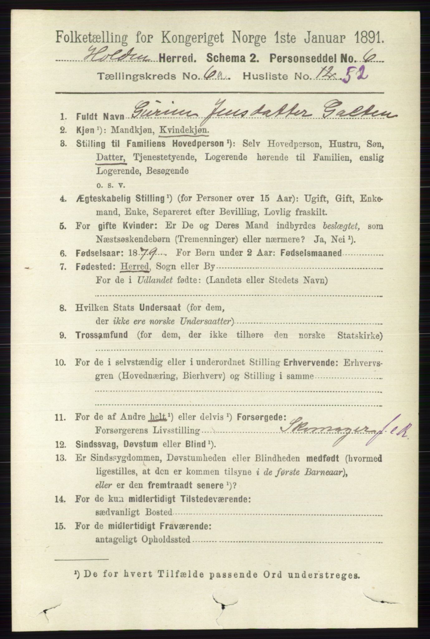 RA, 1891 census for 0819 Holla, 1891, p. 3155