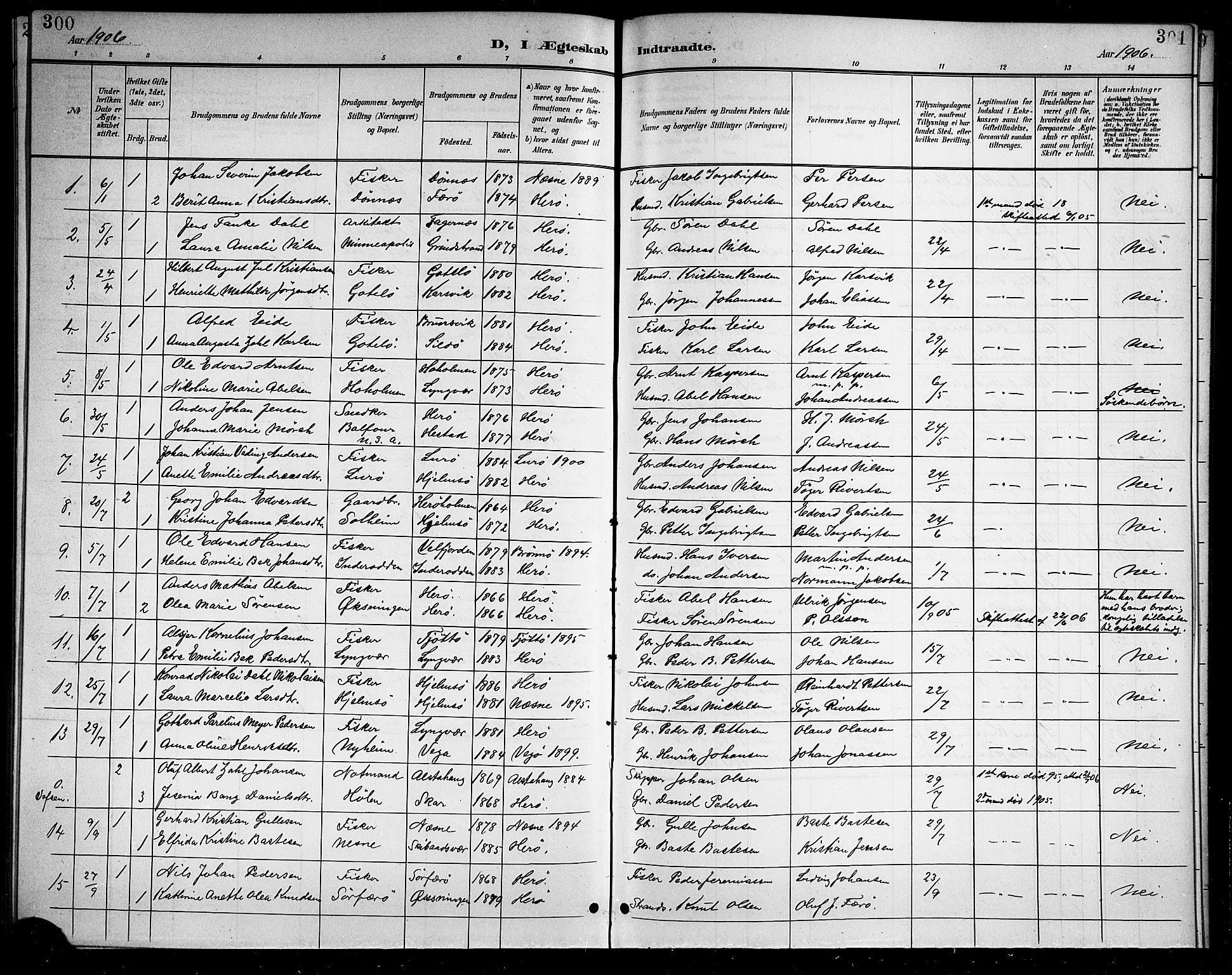 Ministerialprotokoller, klokkerbøker og fødselsregistre - Nordland, SAT/A-1459/834/L0516: Parish register (copy) no. 834C06, 1902-1918, p. 300-301
