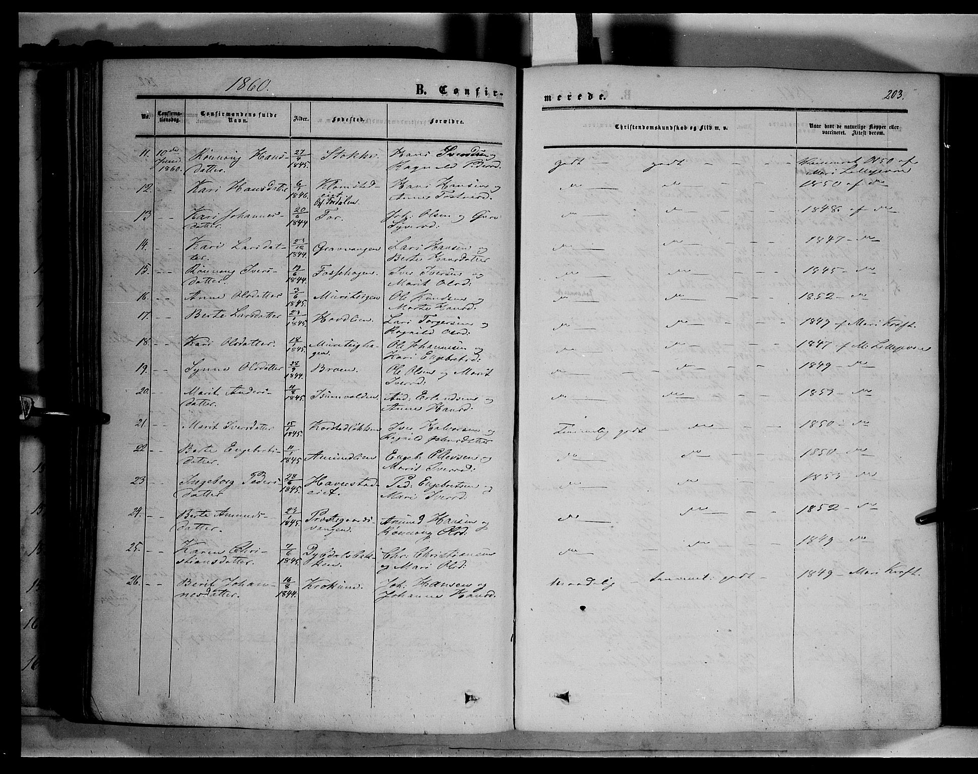 Sør-Fron prestekontor, SAH/PREST-010/H/Ha/Haa/L0001: Parish register (official) no. 1, 1849-1863, p. 203