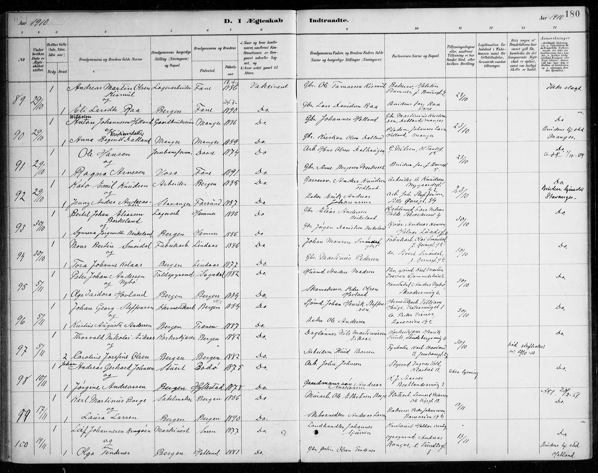 Johanneskirken sokneprestembete, SAB/A-76001/H/Haa/L0012: Parish register (official) no. D 1, 1885-1912, p. 180