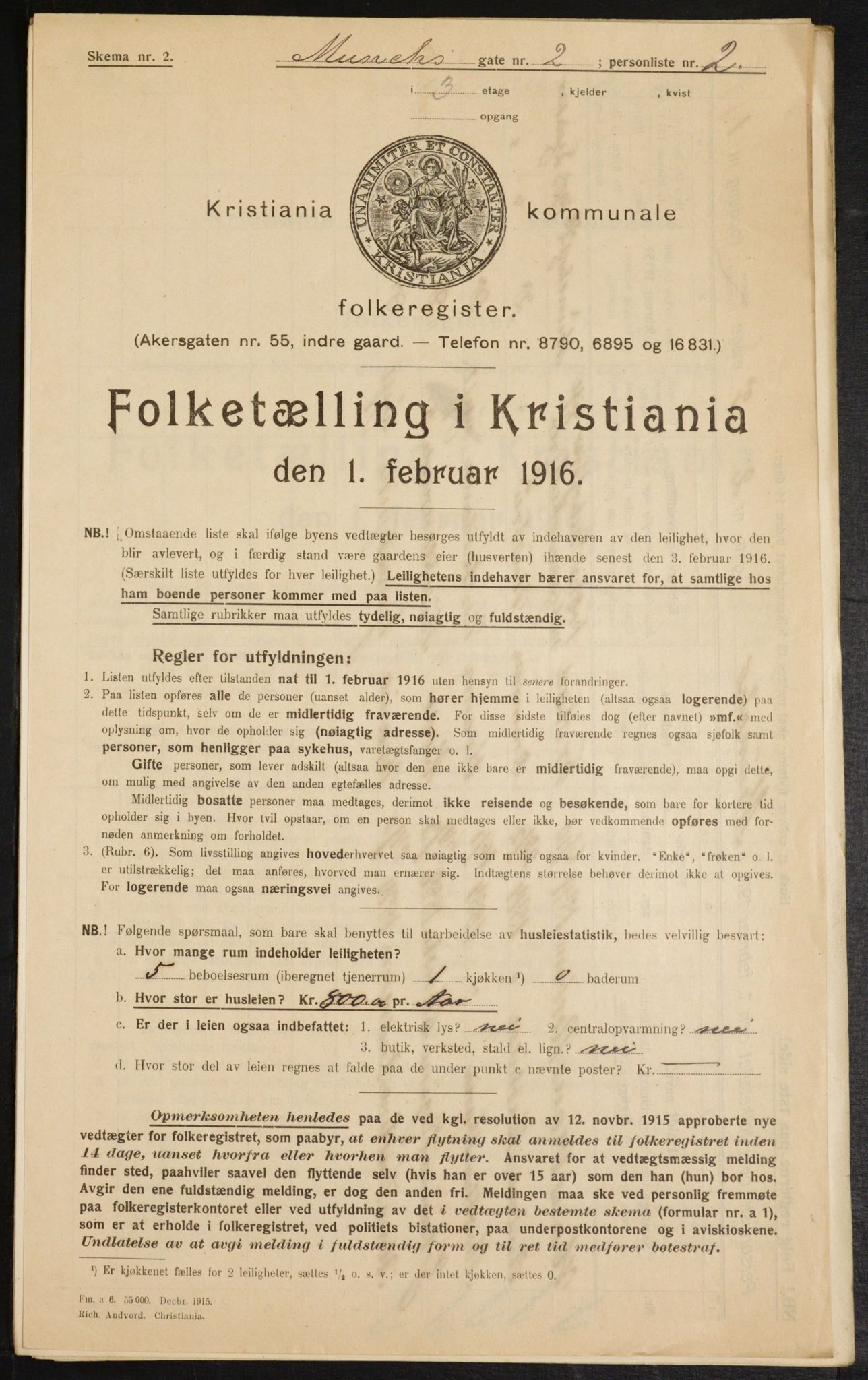 OBA, Municipal Census 1916 for Kristiania, 1916, p. 68308