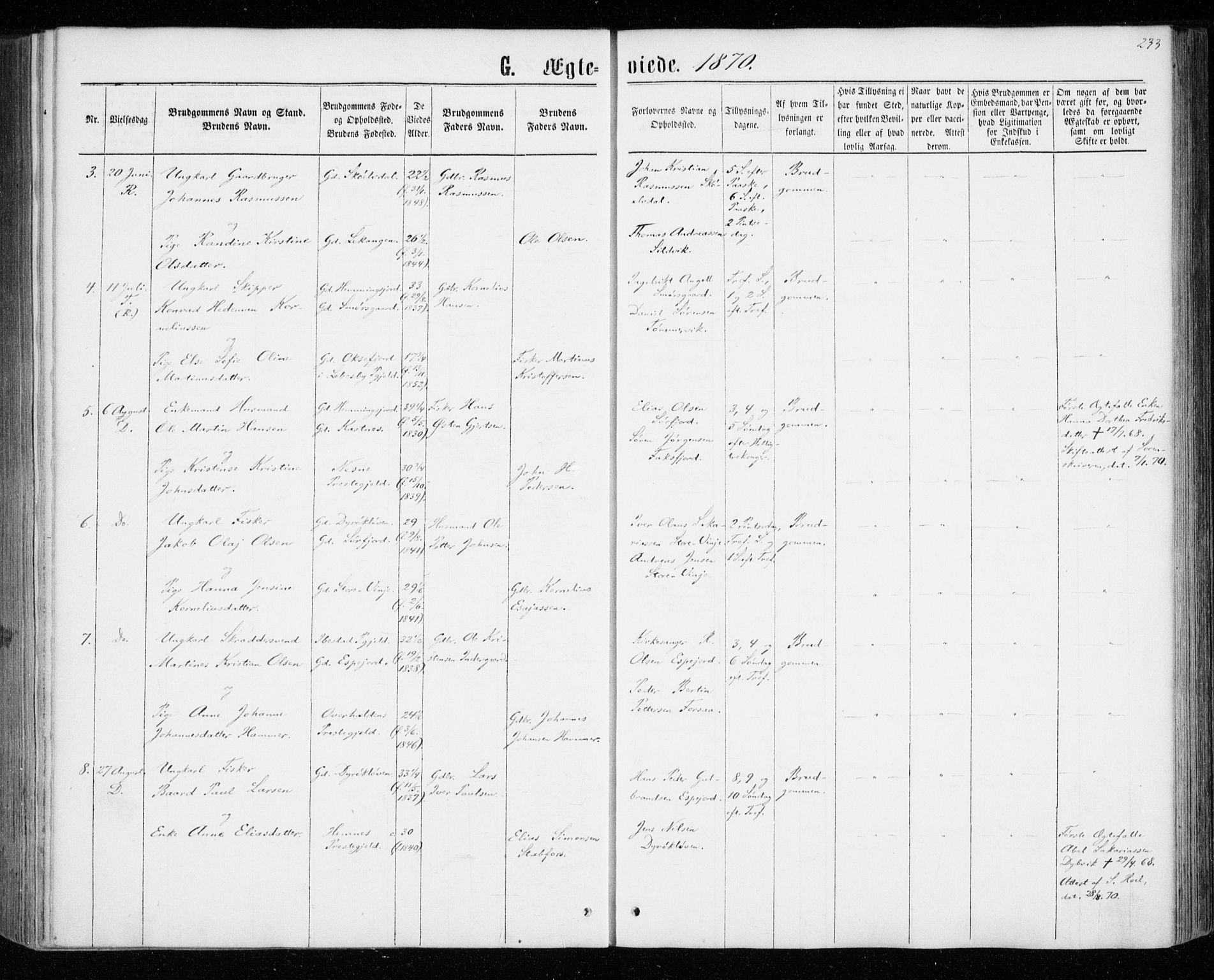 Tranøy sokneprestkontor, SATØ/S-1313/I/Ia/Iaa/L0008kirke: Parish register (official) no. 8, 1867-1877, p. 233