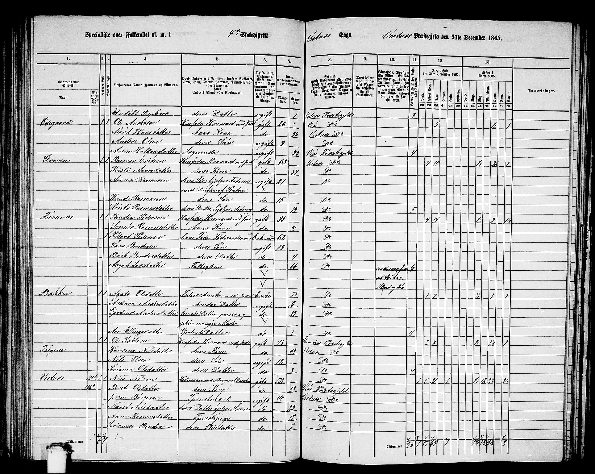 RA, 1865 census for Vestnes, 1865, p. 95