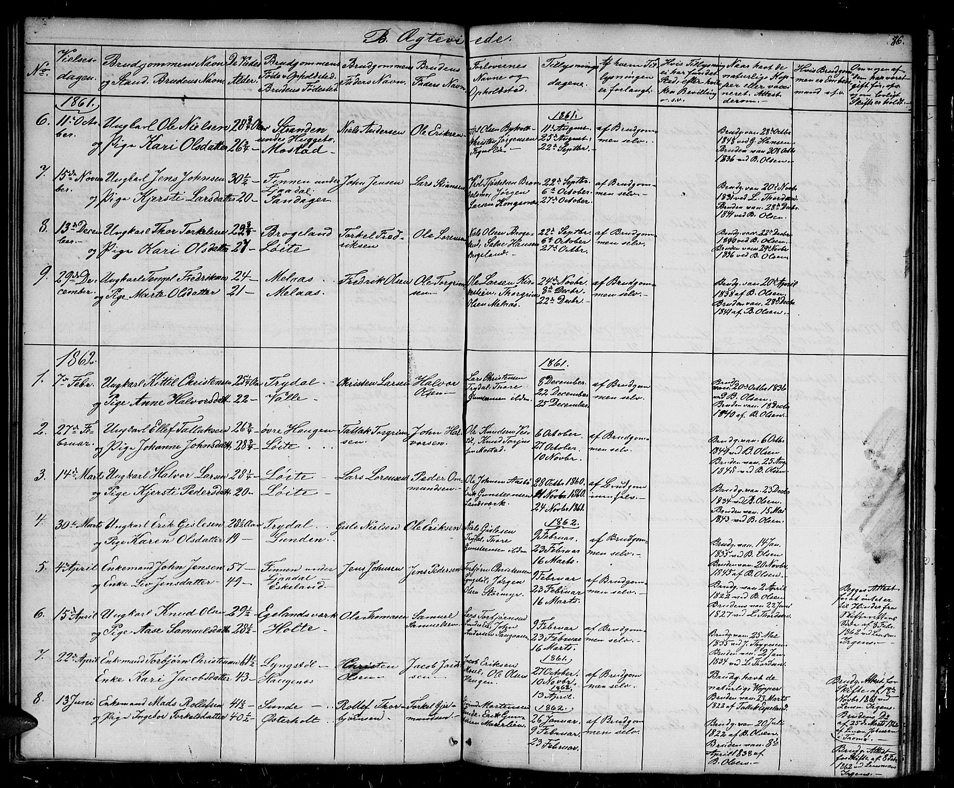 Gjerstad sokneprestkontor, SAK/1111-0014/F/Fb/Fba/L0005: Parish register (copy) no. B 5, 1853-1867, p. 86