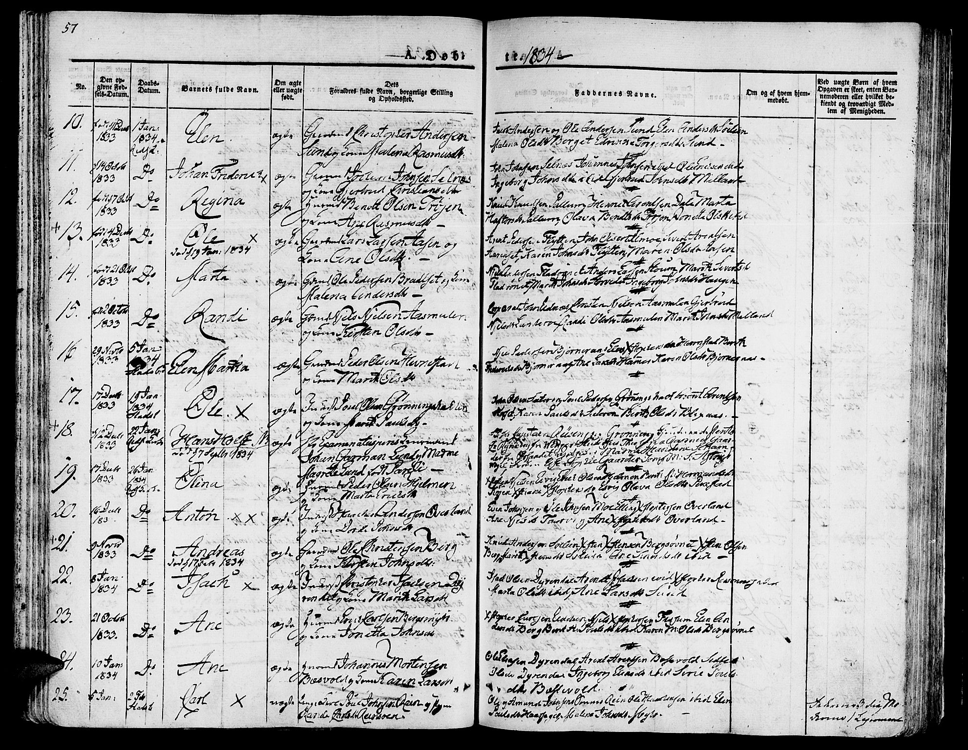 Ministerialprotokoller, klokkerbøker og fødselsregistre - Sør-Trøndelag, SAT/A-1456/646/L0609: Parish register (official) no. 646A07, 1826-1838, p. 57