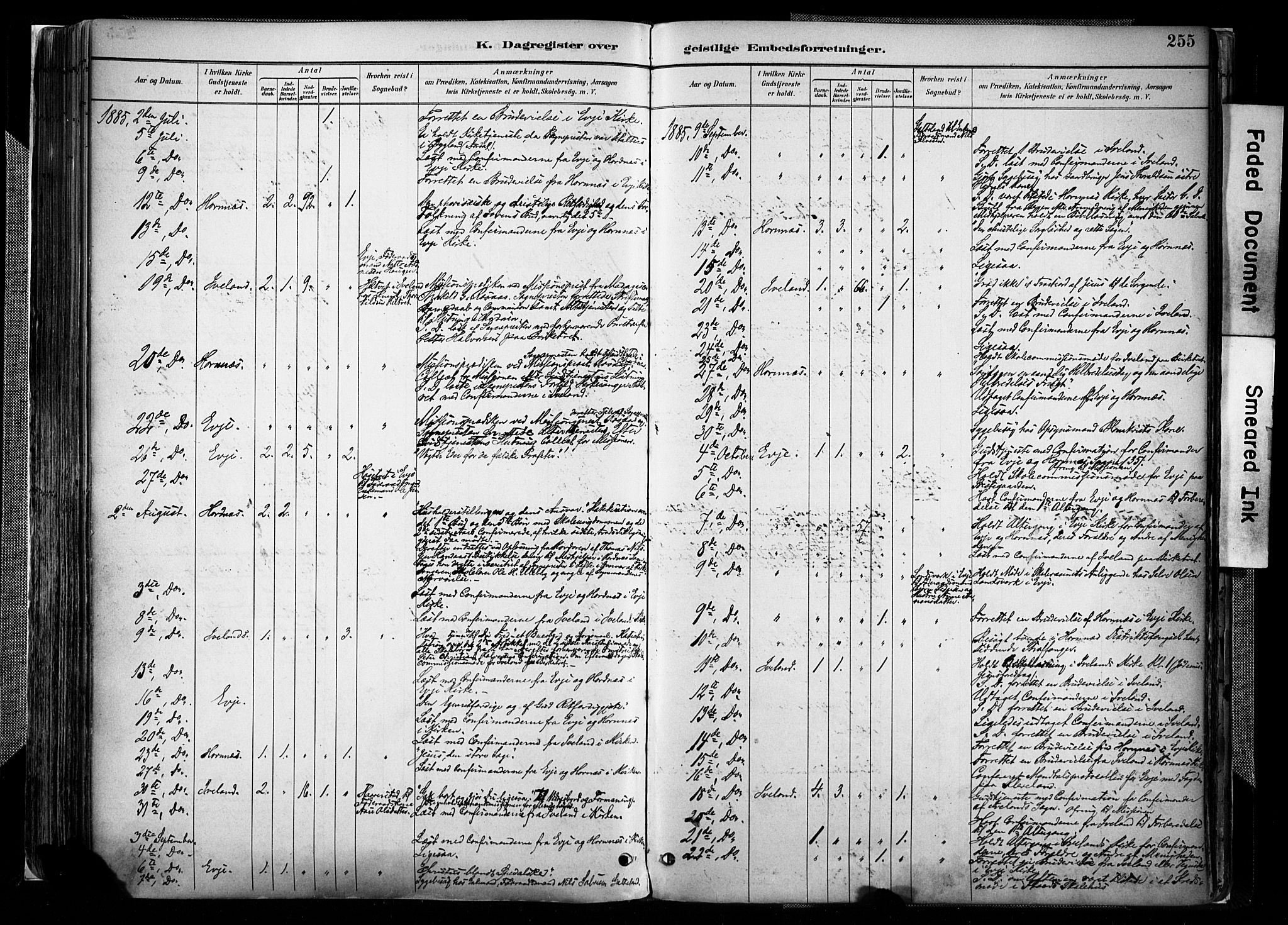 Evje sokneprestkontor, AV/SAK-1111-0008/F/Fa/Faa/L0007: Parish register (official) no. A 7, 1884-1909, p. 255