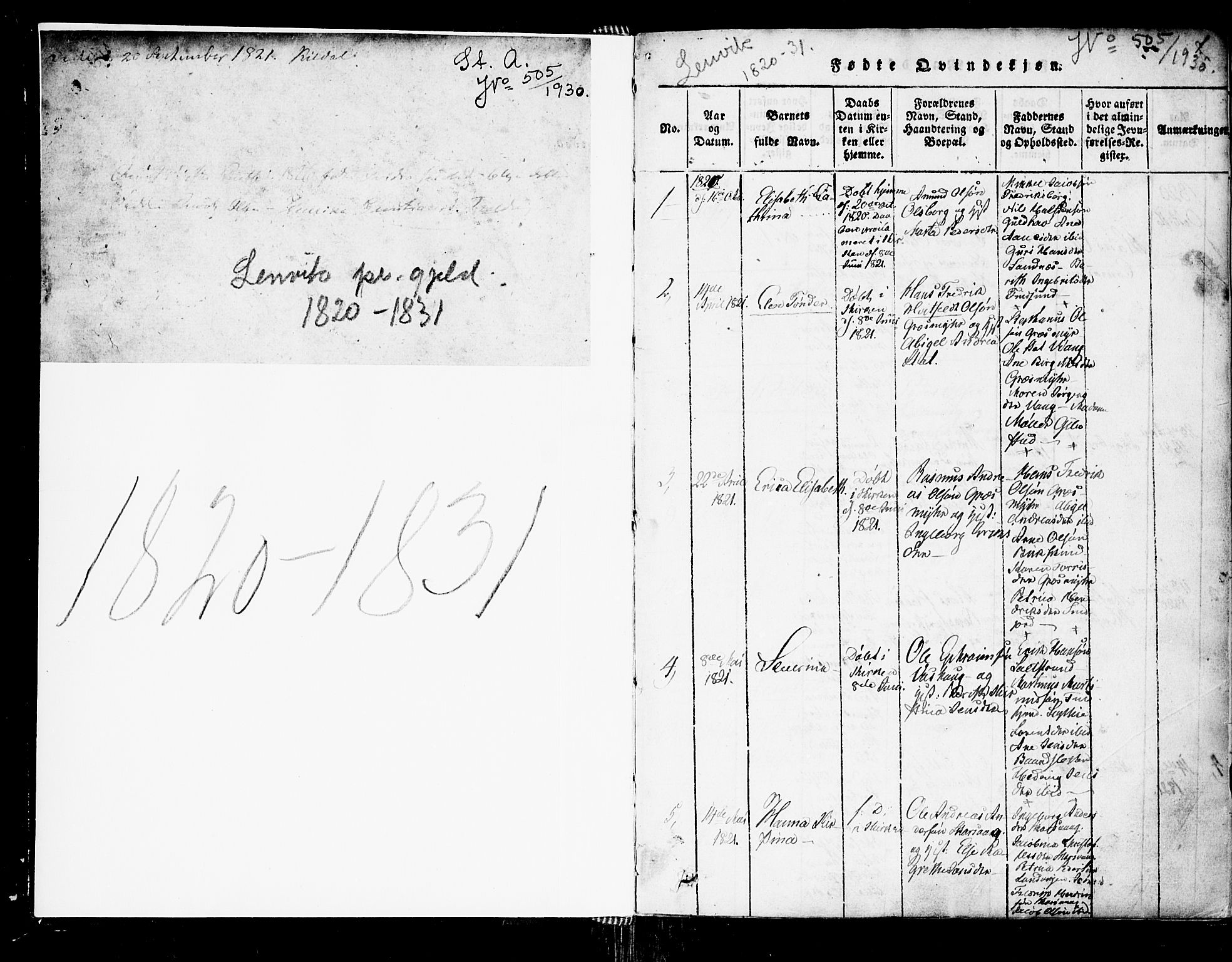 Lenvik sokneprestembete, SATØ/S-1310/H/Ha/Haa/L0003kirke: Parish register (official) no. 3, 1820-1831, p. 0-1