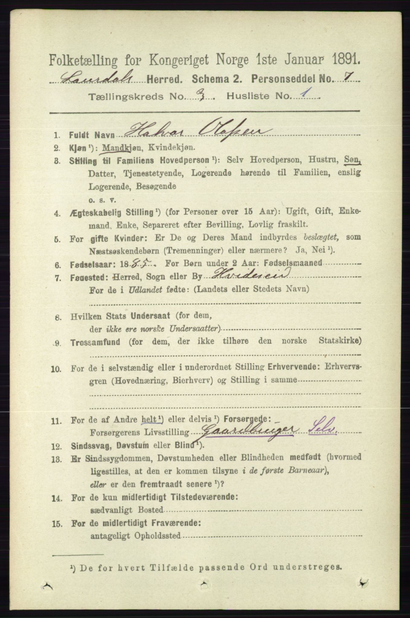 RA, 1891 census for 0833 Lårdal, 1891, p. 804