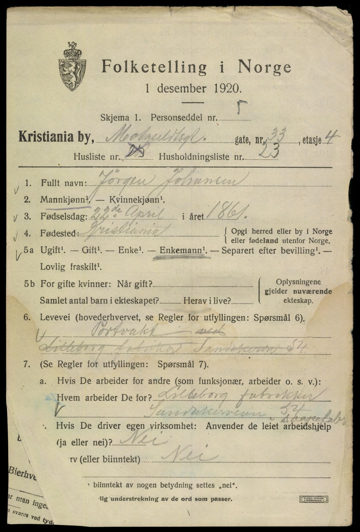 SAO, 1920 census for Kristiania, 1920, p. 400225